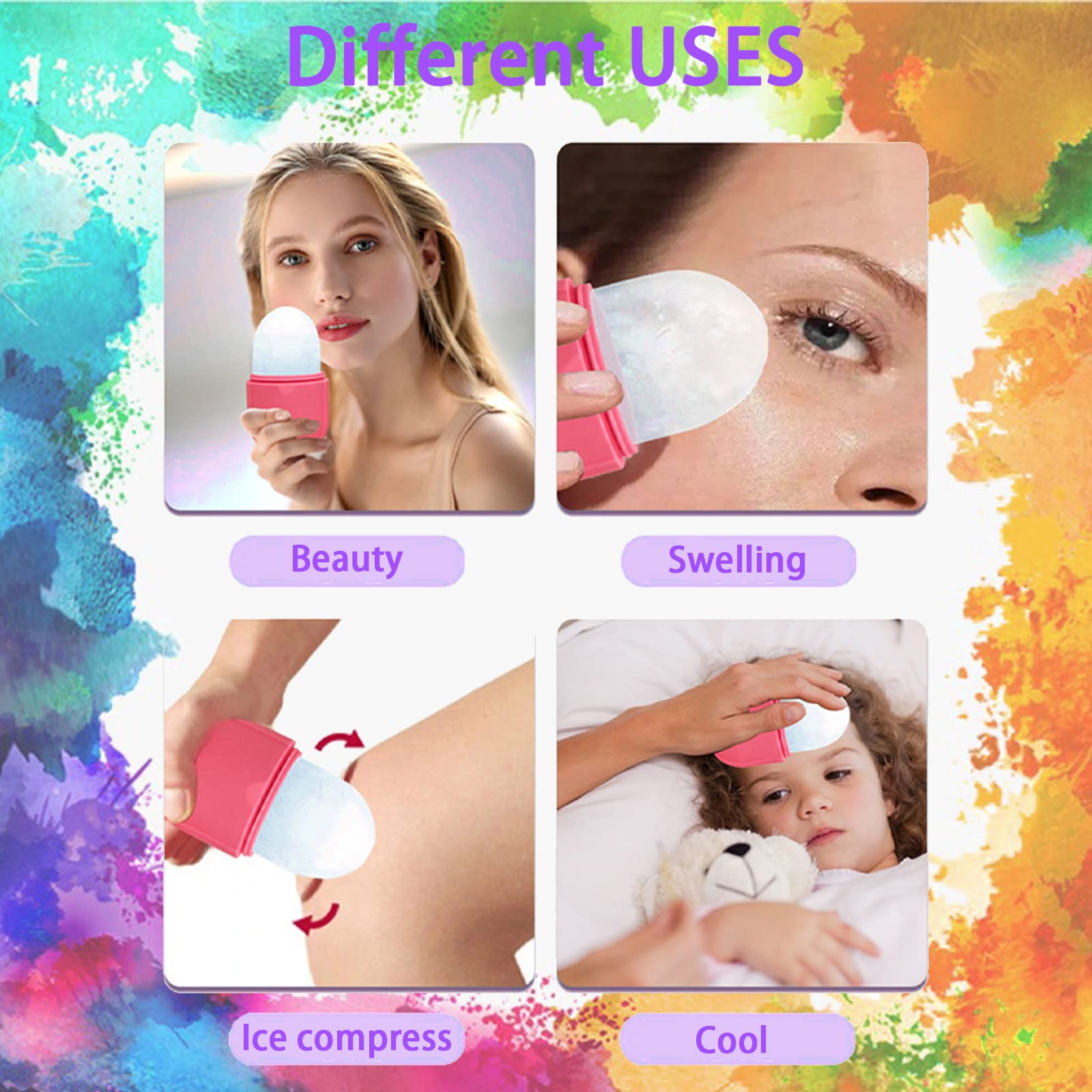 Pink Ice Roller for Face & Eye - Cooling Facial Massager, Gua Sha Tool & Skin Care Ice Mold - Reduce Puffiness, Dark Circles & Wrinkles - Perfect for Morning Routine, Post-Workout Recovery & Spa Day
