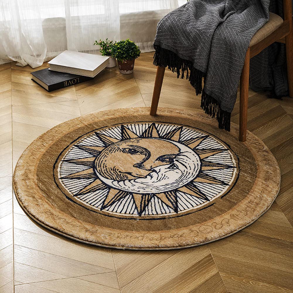 Soft Plush Non-Slip Round Carpet for Living Room, Kids Bedroom & Nursery - Thickened Sun Design Brown Rug (120cm Diameter) | Perfect for Play Areas, Cozy Home Decor & Floor Protection
