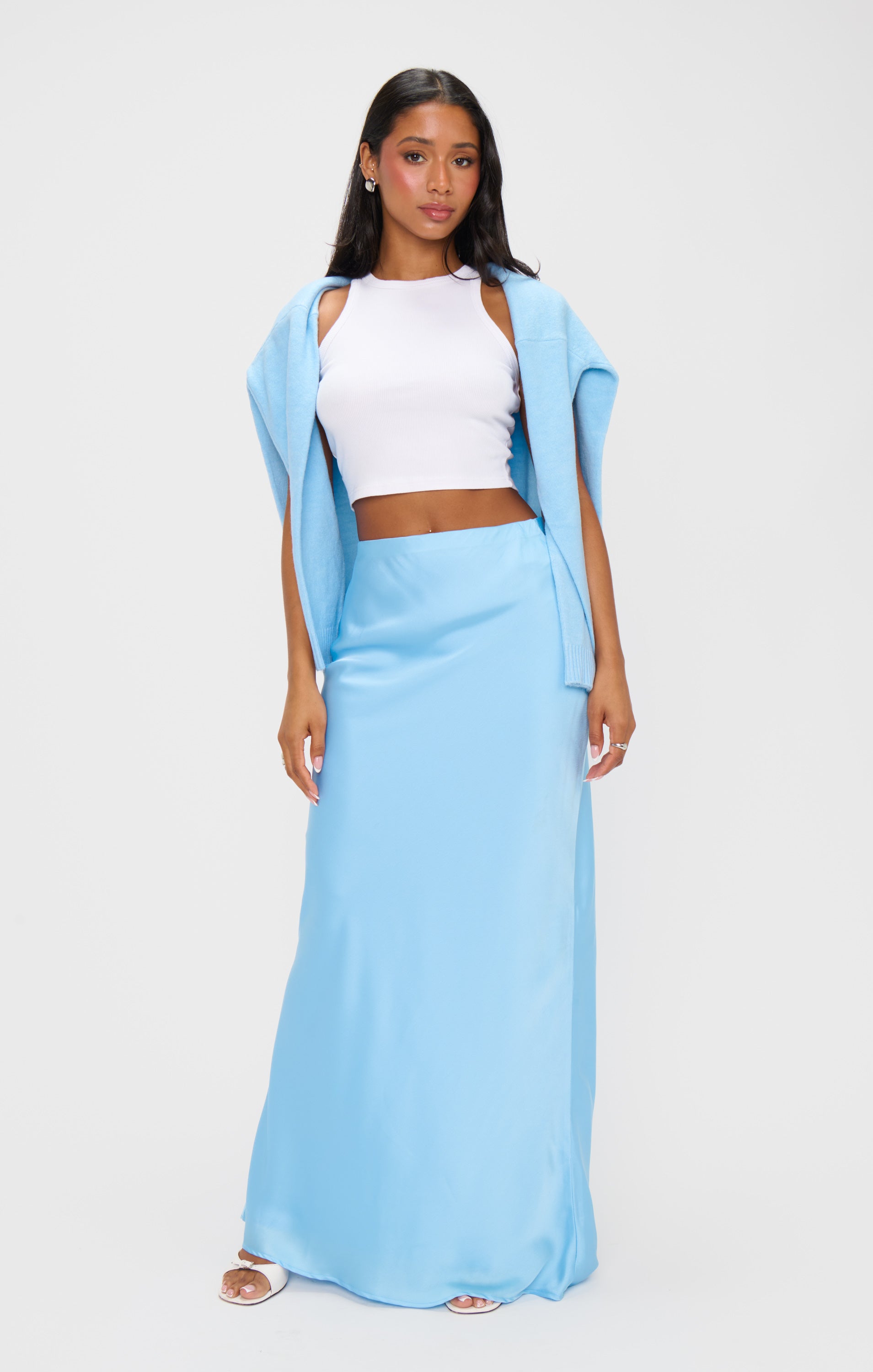 Maxi Slip Skirt - Baby Blue Luxe Satin Midi Dress for Women | Elegant Formal & Wedding Guest Outfit | Perfect for Evening Parties, Date Nights & Special Occasions
