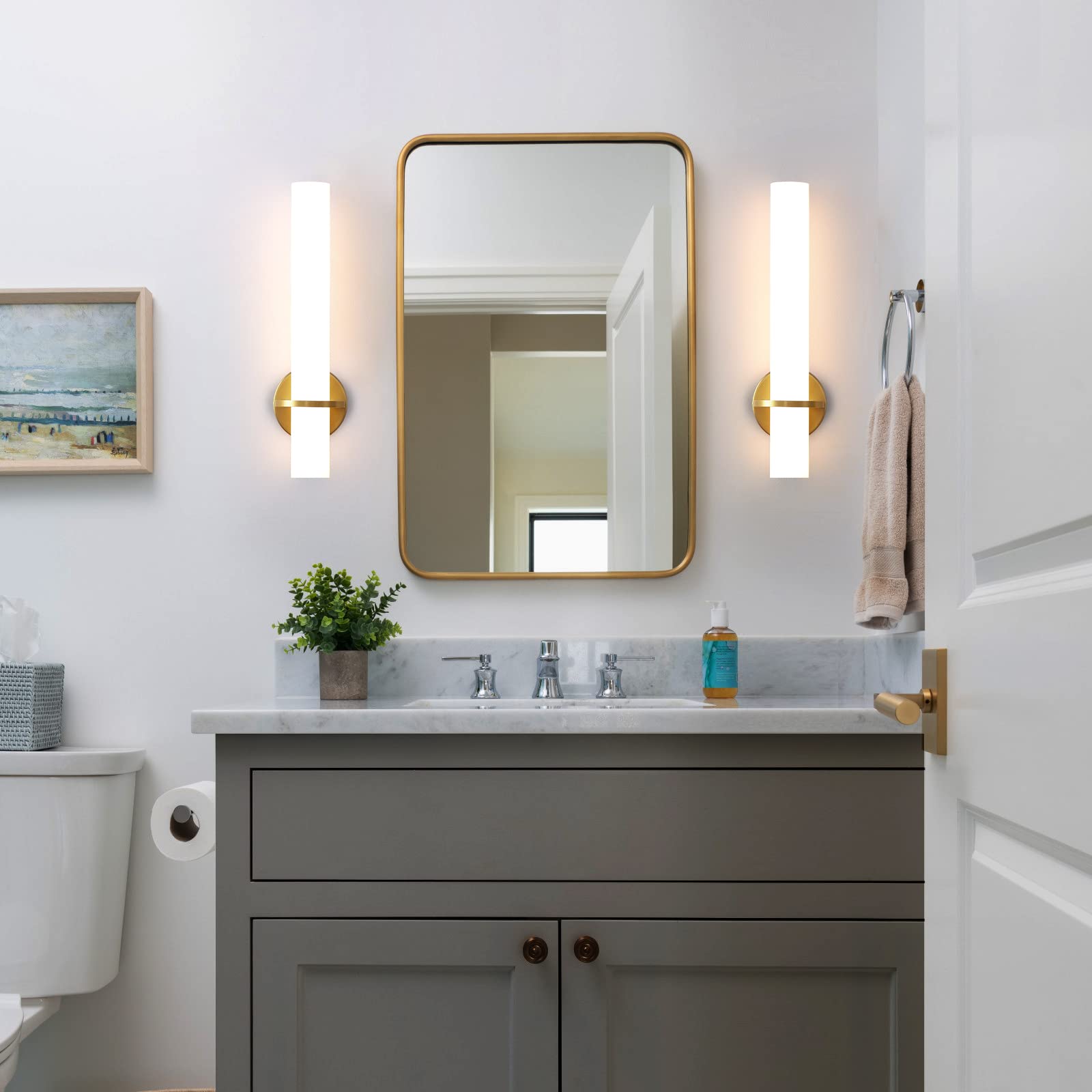 18 Inch Gold Wall Sconces Set of 2 - Dimmable Modern LED Wall Lights (18W, 3000K) with Acrylic Lampshade, Hardwired Fixture for Living Room, Bedroom, Bathroom & Hallway - Elegant Ambient Lighting for Home Decor