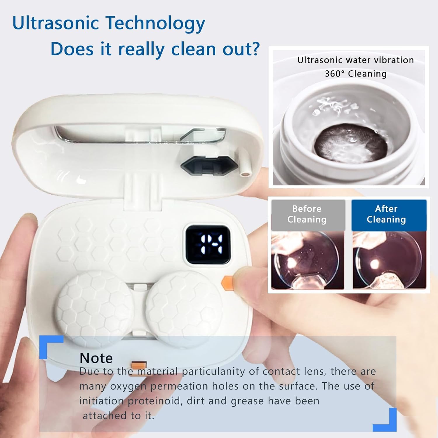 Automatic Contact Lens Cleaner Machine with Night Light - Vibration Cleaning Kit for Soft Lenses - Travel-Friendly Case (White) - Perfect for Travel, Night Use & Daily Lens Care