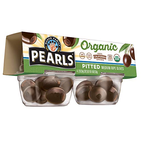 Organic Medium Black Pitted Olives - PEARLS Brand, 24 Cups (6.3 oz Each) | Perfect for Salads, Pizzas, Charcuterie Boards & Mediterranean Recipes