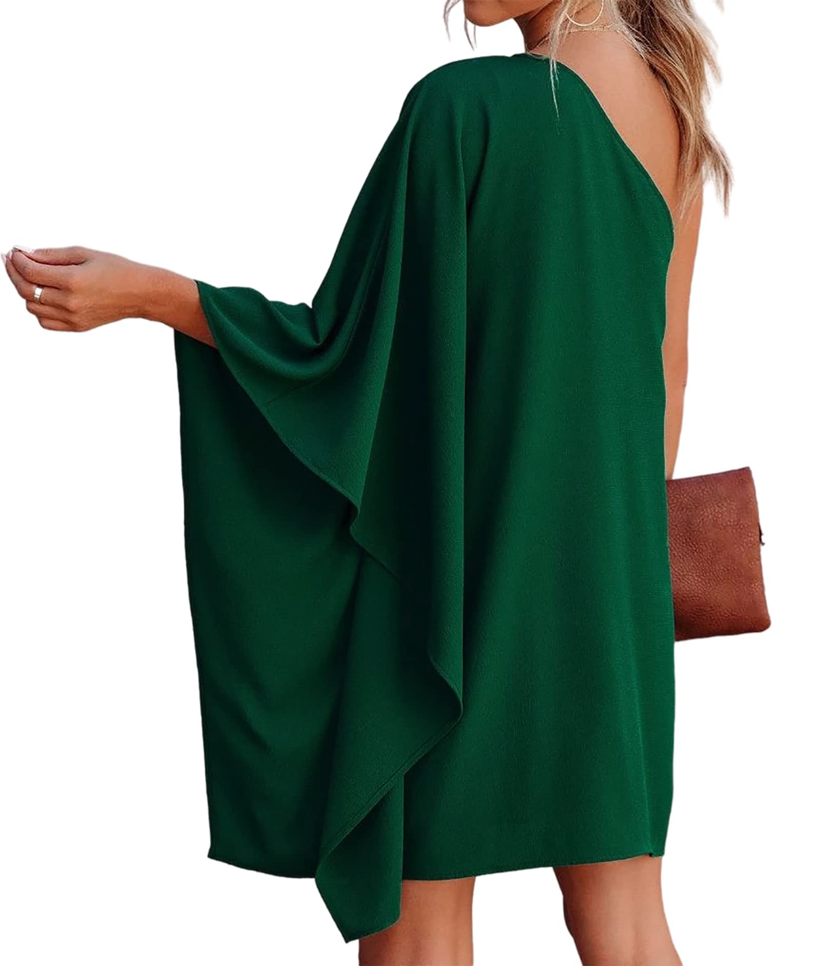 Women's One Shoulder Batwing Sleeve Cocktail Dress - Summer Casual Club Party Dress for Night Out, Date Night & Special Occasions