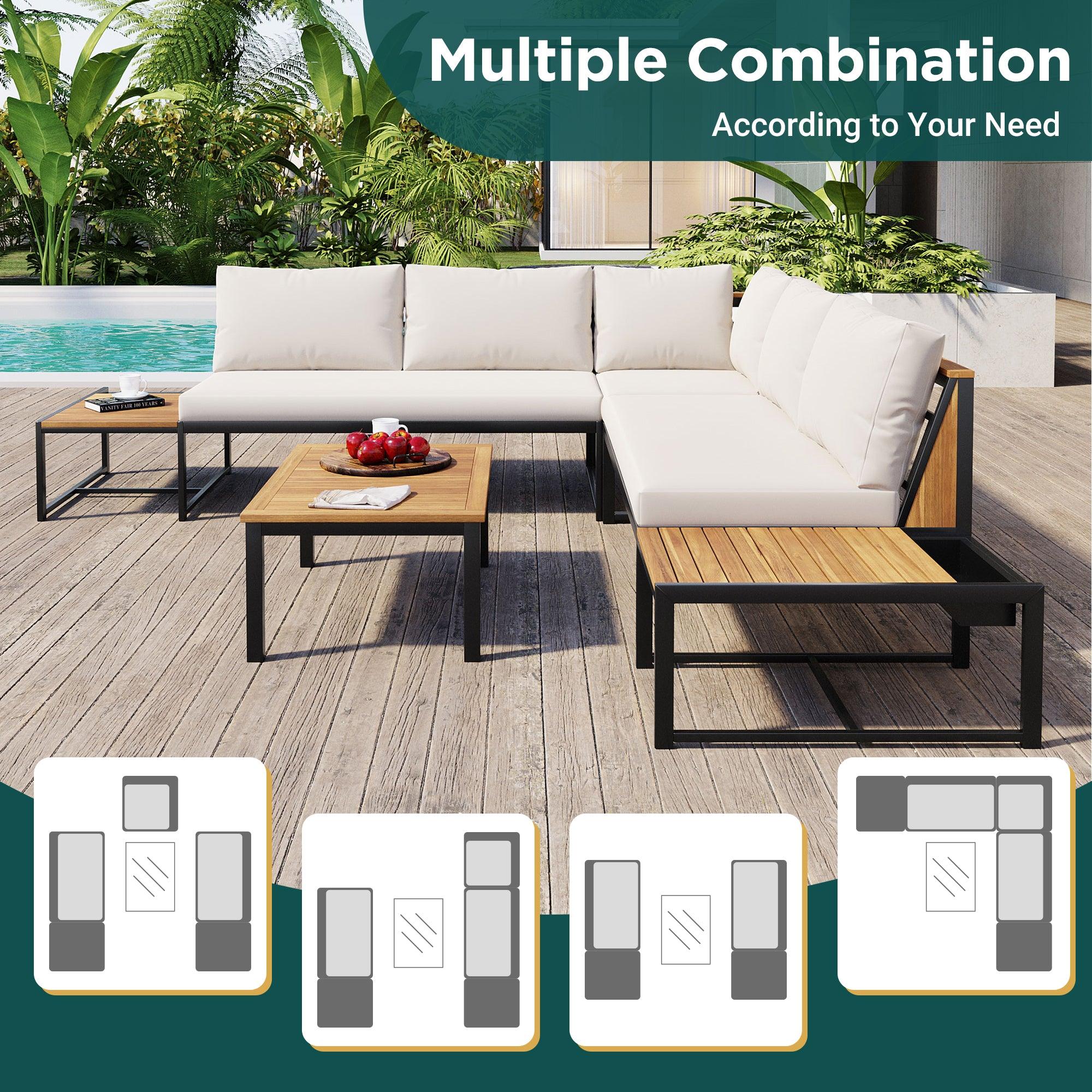4-Piece Outdoor Patio Furniture Set with Loveseats & Waterproof Cushions - Durable Iron Wood Design for Garden, Backyard, Poolside - Perfect for Relaxing, Entertaining & Outdoor Dining