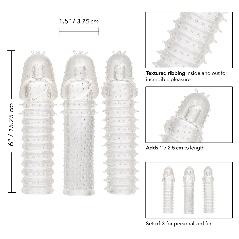 3 Piece Textured Penis Extension Sleeve Kit - Enhances Pleasure & Sensation for Couples - Perfect for Spicing Up Your Intimate Moments & Role Play Scenes