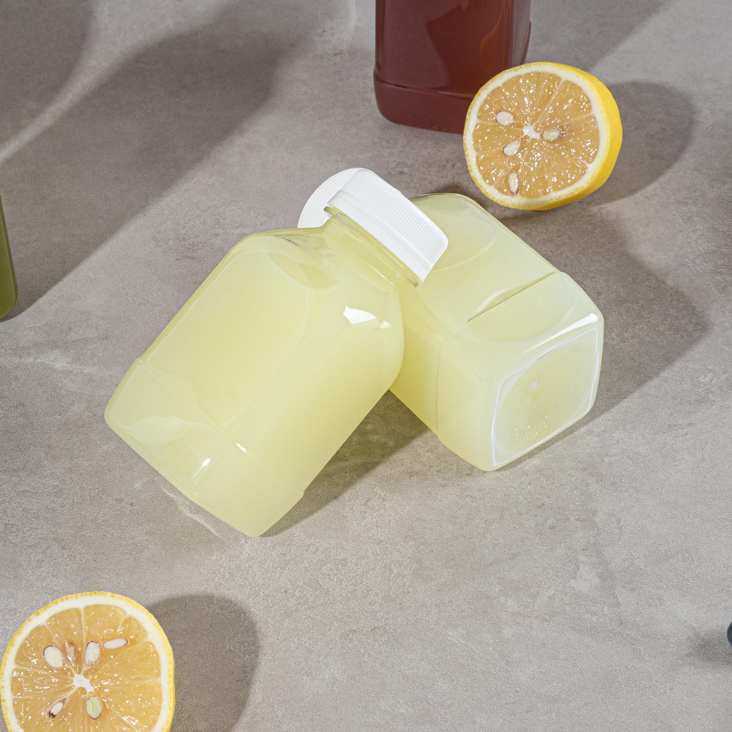 8oz Clear Plastic Juice Bottles with White Caps - 100 Pack Disposable Square Bottles for Juicing, Smoothies & Beverages | Perfect for Juice Bars, Coffee Shops, Restaurants & Catering Services | Leak-Proof, BPA-Free, Commercial & Home Use