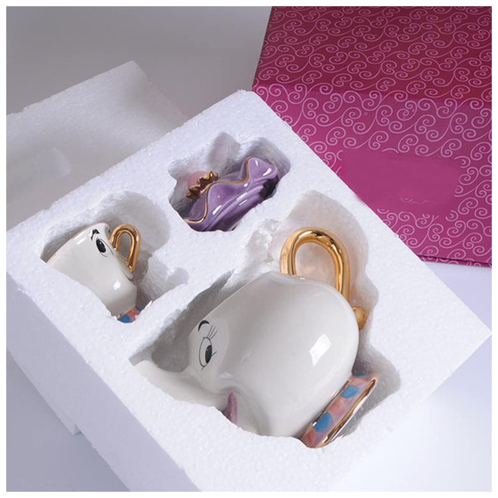 Disney Beauty and The Beast Cartoon Teapot Mug Set - 2-Piece Lovely Coffee & Tea Cups for Gifts, Home Decor, and Tea Parties