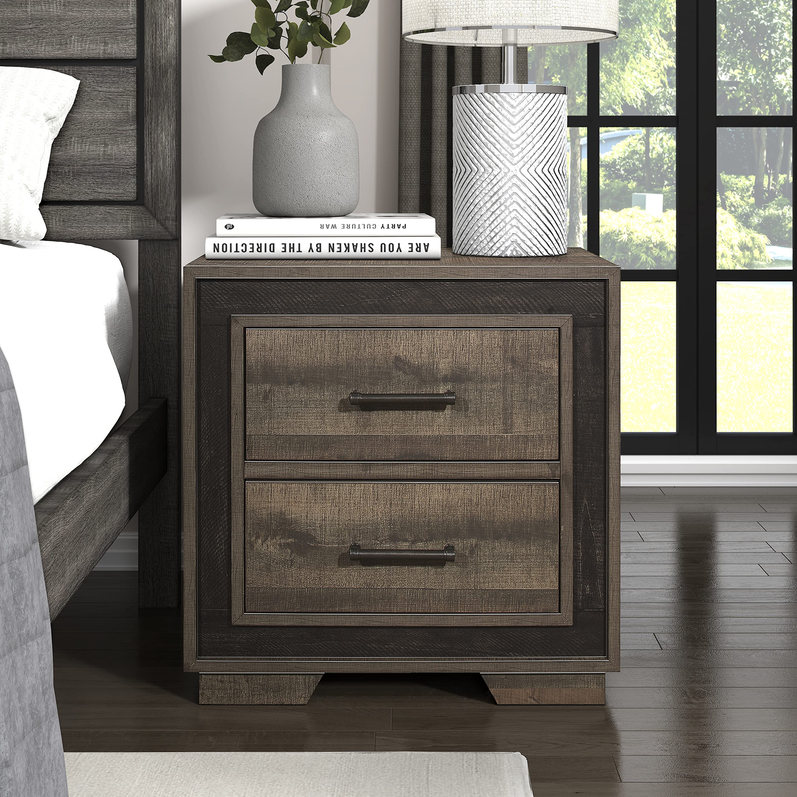 Lexicon Judah 2-Drawer Nightstand - Rustic Mahogany/Dark Ebony Finish Bedside Table for Bedroom, Living Room & Guest Room - Compact Storage Solution with Two Spacious Drawers
