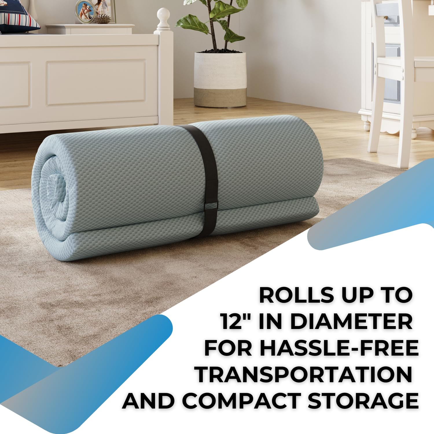 Beautysleep Siesta Memory Foam Lounger - Portable Rollaway Sleeping Mattress with Washable Cover & Travel Bag - Twin Size Floor Bed for Camping, Guest Room, Dorm, Office Nap & Travel Comfort