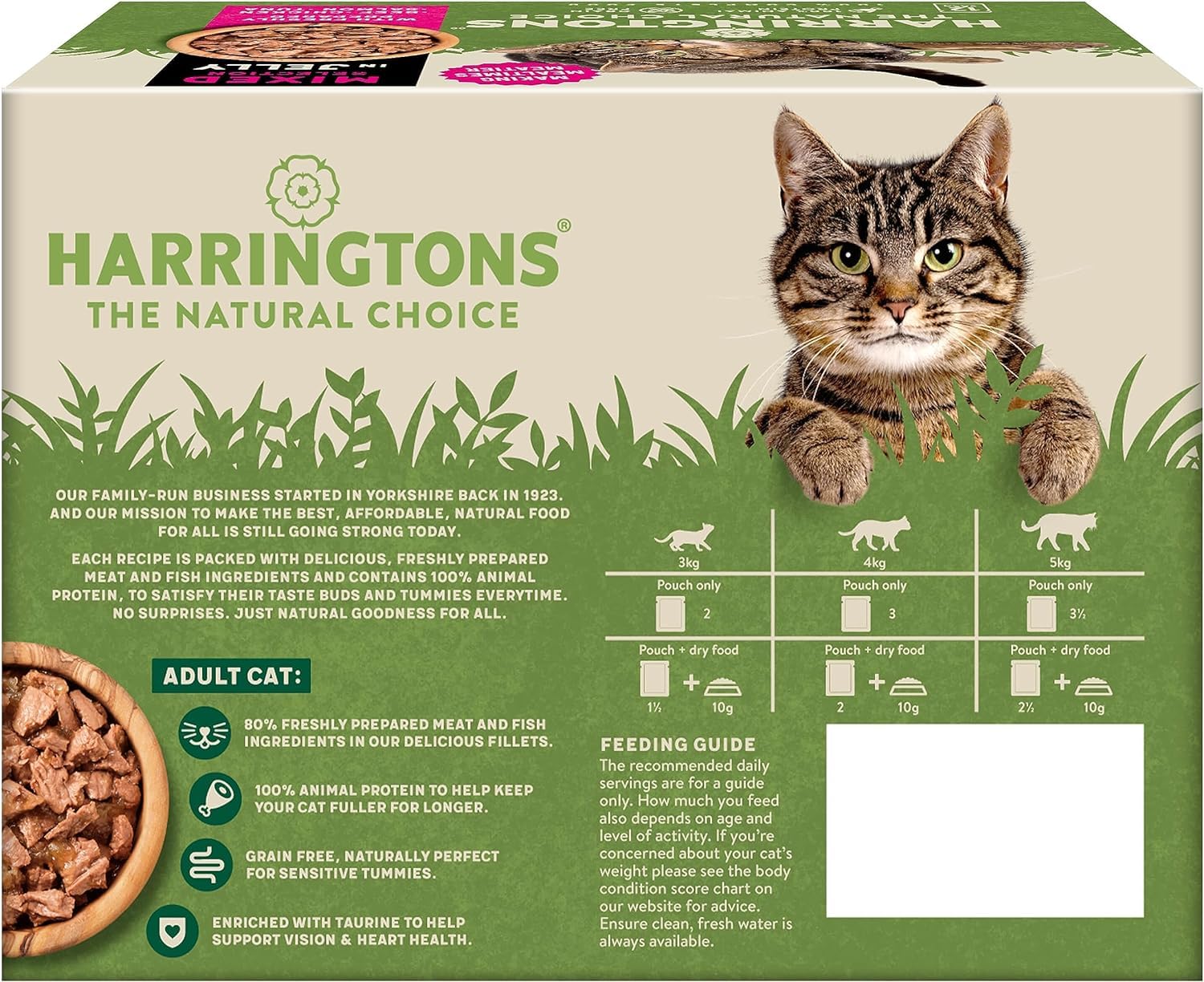 Harringtons Grain Free Hypoallergenic Wet Cat Food in Jelly - Beef, Chicken, Salmon & Tuna Variety Pack (72 x 85g Pouches) | Complete Nutrition for Adult Cats | Perfect for Sensitive Stomachs & Picky Eaters | Ideal for Daily Meals, Travel & Hydration Boost