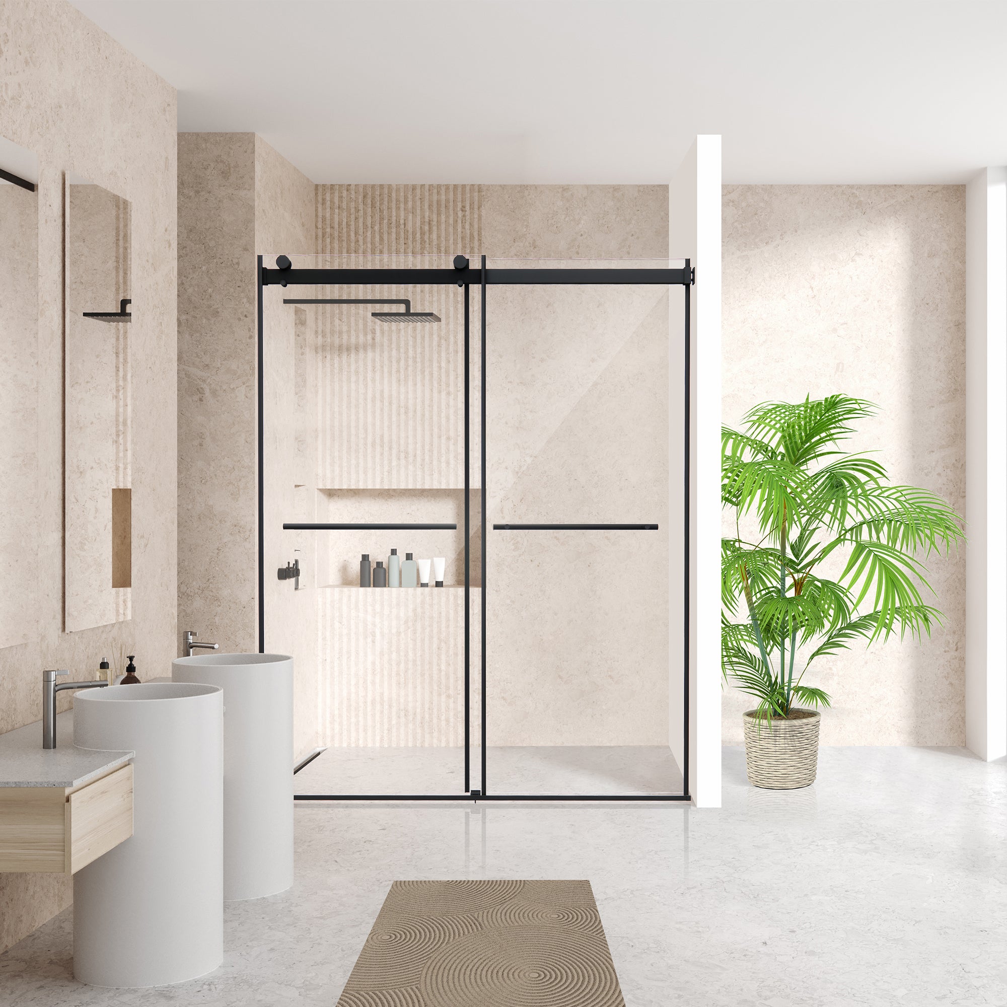 Belizzi Frameless Matte Black Roller Shower Door with Clear Glass - Modern Bathroom Upgrade for Walk-In Showers & Spa-Like Experience