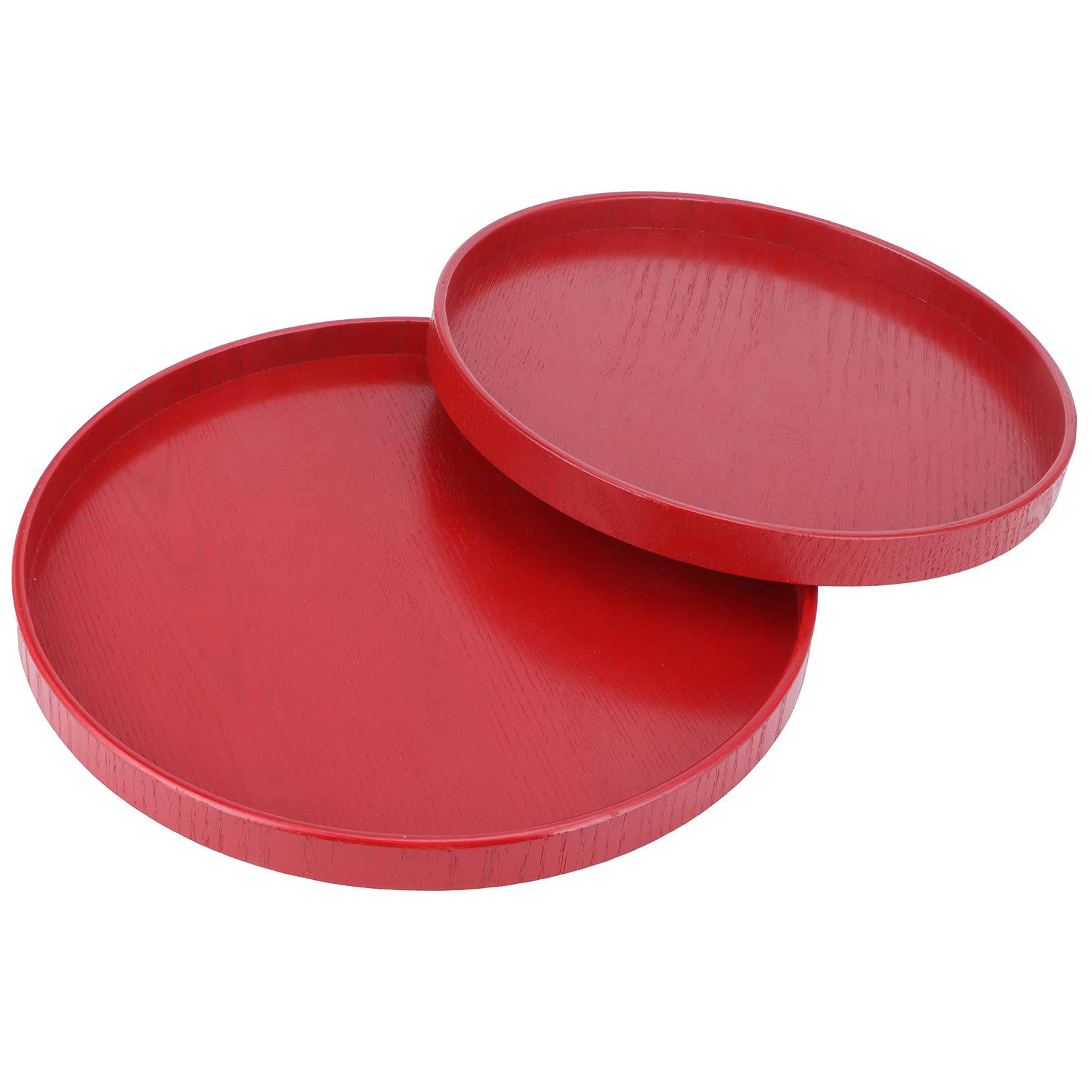 2-Piece Chinese Red Round Wooden Serving Trays Set - Elegant Wood Fruit Plates for Pastries, Snacks, Mini Bars & Chocolate - Perfect for Weddings, Parties, Buffets & Home Decor