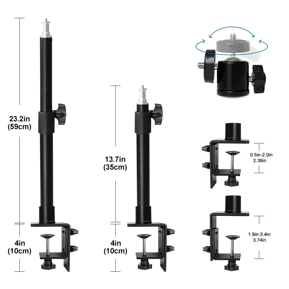 2 Pack DSLR Camera Desk Mount Stand with 360° Ball Head - for Photography & Video Conference Lighting