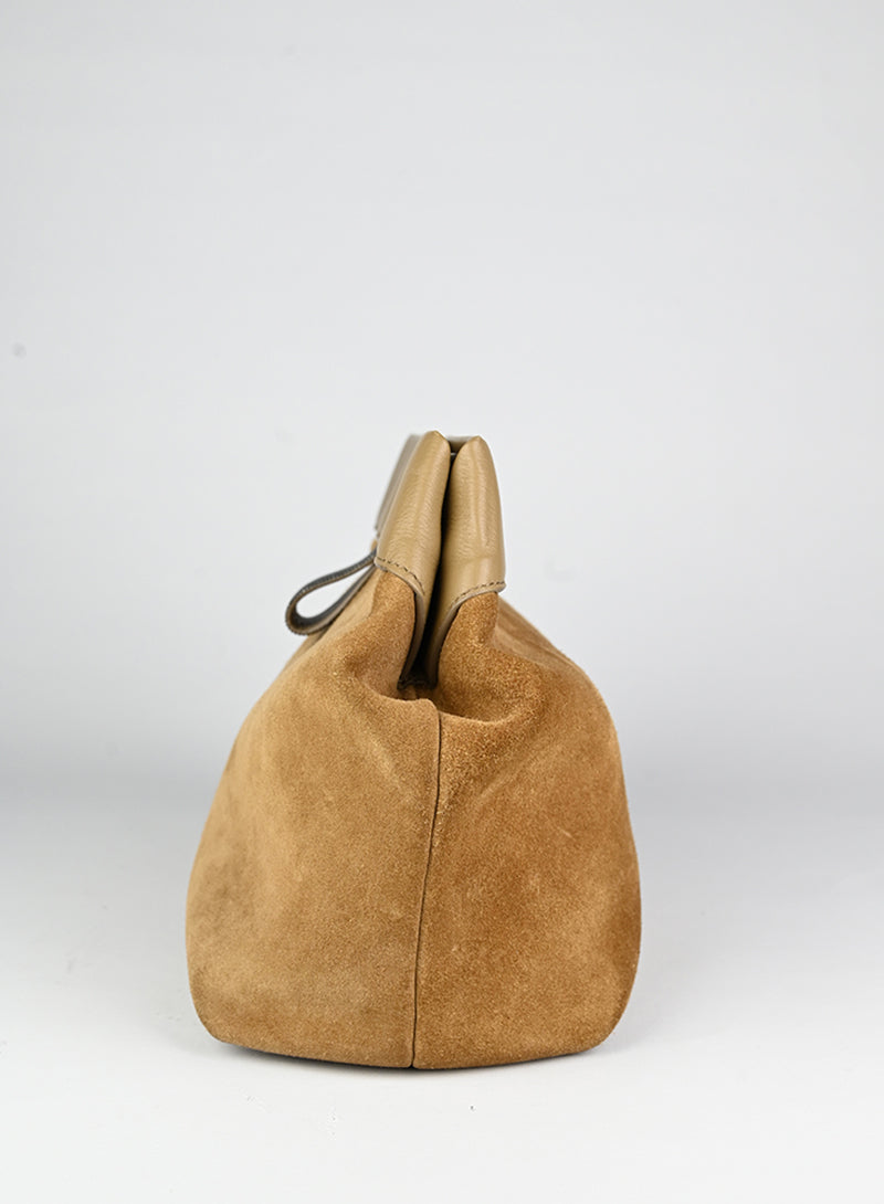 Brunello Cucinelli Beige Suede Clutch Bag for Women | Luxury Designer Handbag for Evening Parties & Special Occasions