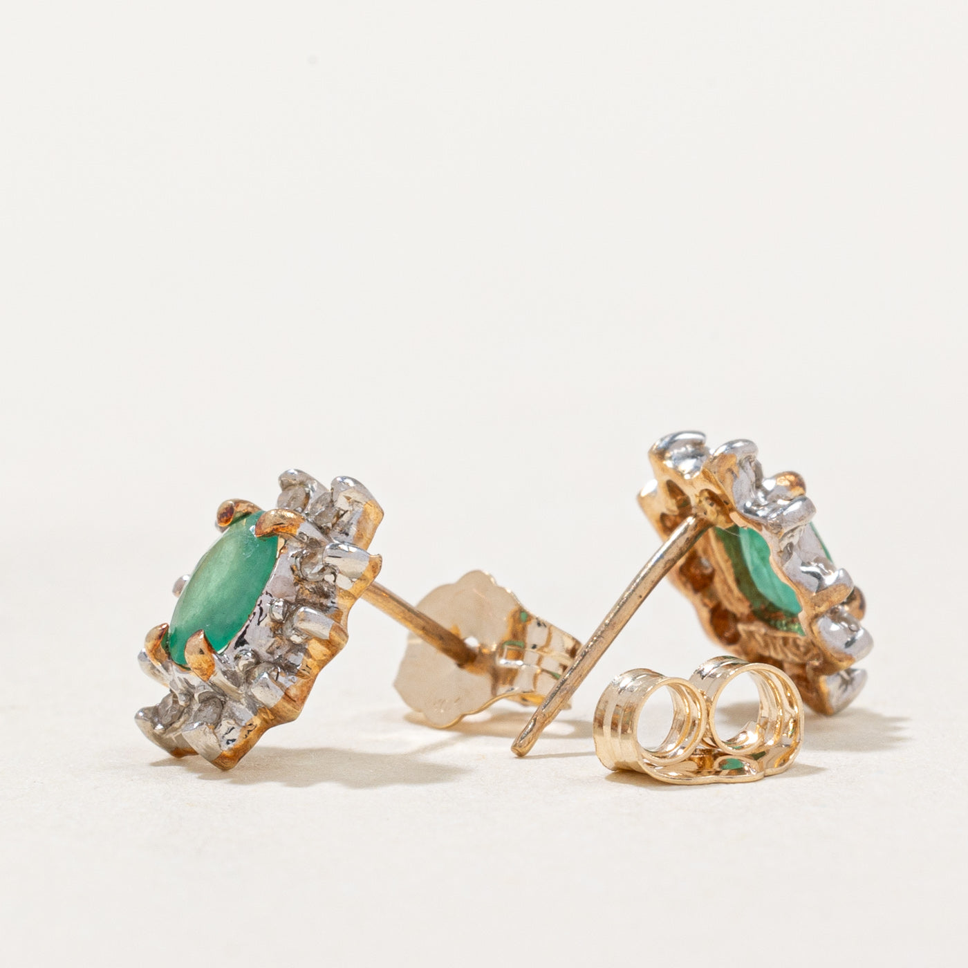 Emerald & Diamond Halo Earrings 0.30ctw 0.10ctw - 14K Gold Stud Earrings for Women, Elegant Gift for Anniversary, Wedding, Birthday & Special Occasions