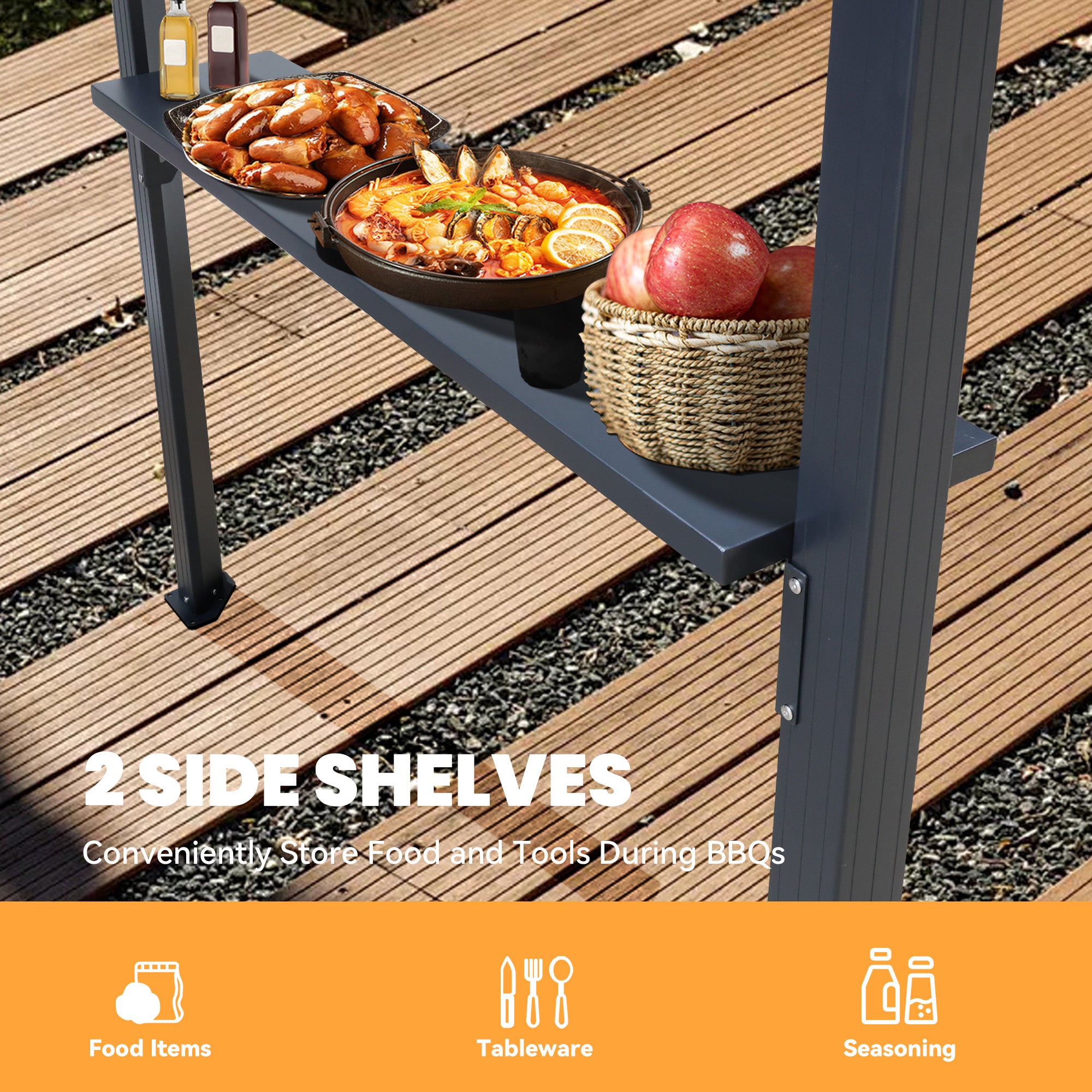 EROMMY 8' x 5' Louvered Pergola with Gutter & Side Shelves, Dark Grey - Perfect for Patio, Garden, and Outdoor Relaxation