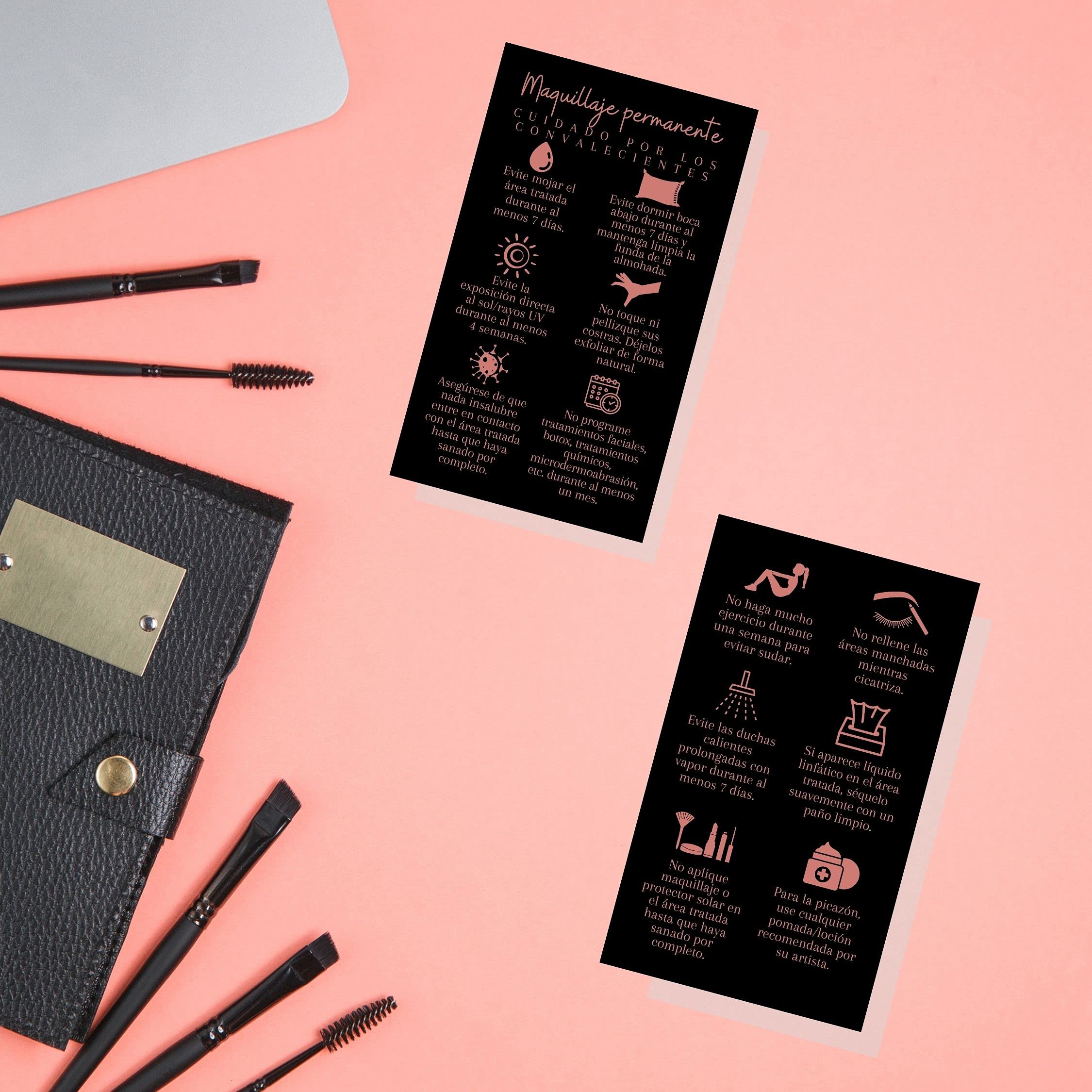 Boutique Marketing LLC Spanish Permanent Makeup Aftercare Wipes | 50 Pack PMU Aftercare Cards (2x3.5 Inch Business Card Size) | Black & White Design | Tattoo Aftercare, Microblading Care, Cosmetic Tattoo Recovery | Perfect for Salons, Tattoo Artists & PMU Professionals