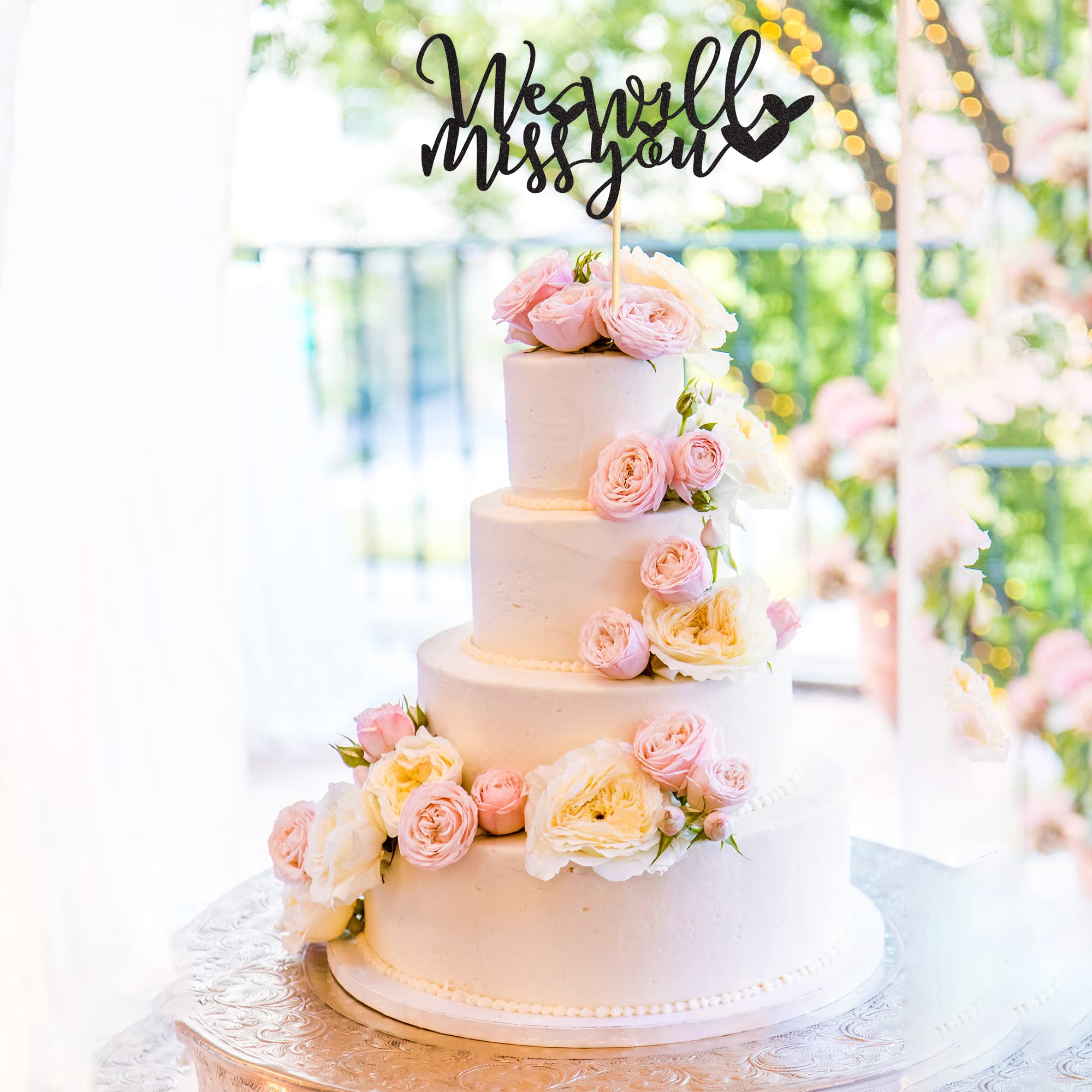 Farewell Cake Topper - Black Glitter 'We Will Miss You' Cake Decoration for Retirement, Graduation, Job Change Parties | Perfect for Office Goodbye, School Celebrations & Special Send-offs