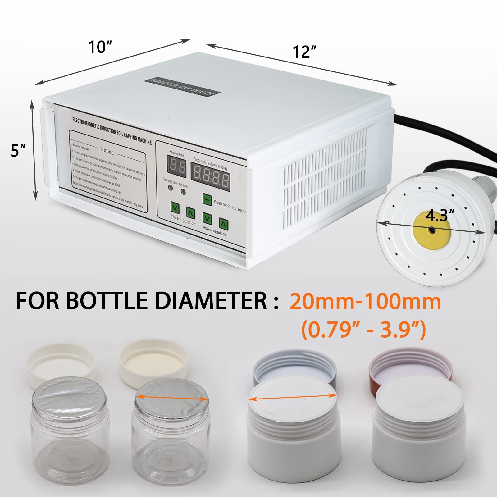 Premium Bottle Cap Sealer Machine - Manual Electromagnetic Induction Sealer for 20-100mm Plastic & Glass Bottles (500A-110V) - Ideal for Home Brewing, DIY Cosmetics & Small Business Packaging