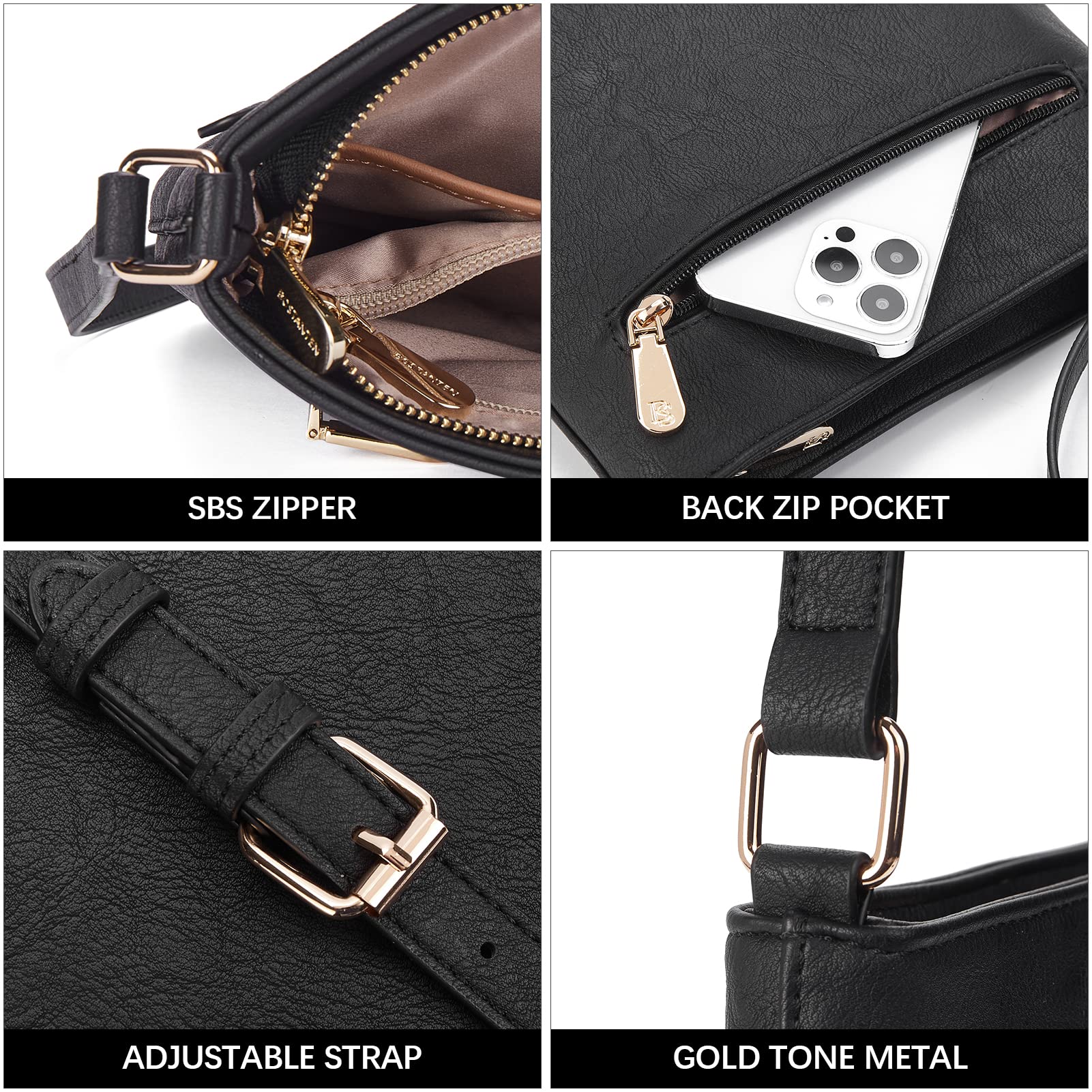 BOSTANTEN Women's Crossbody Bag - Soft Leather Adjustable Shoulder Purse with Zipper Pocket | Stylish Handbag for Work, Travel & Everyday Use