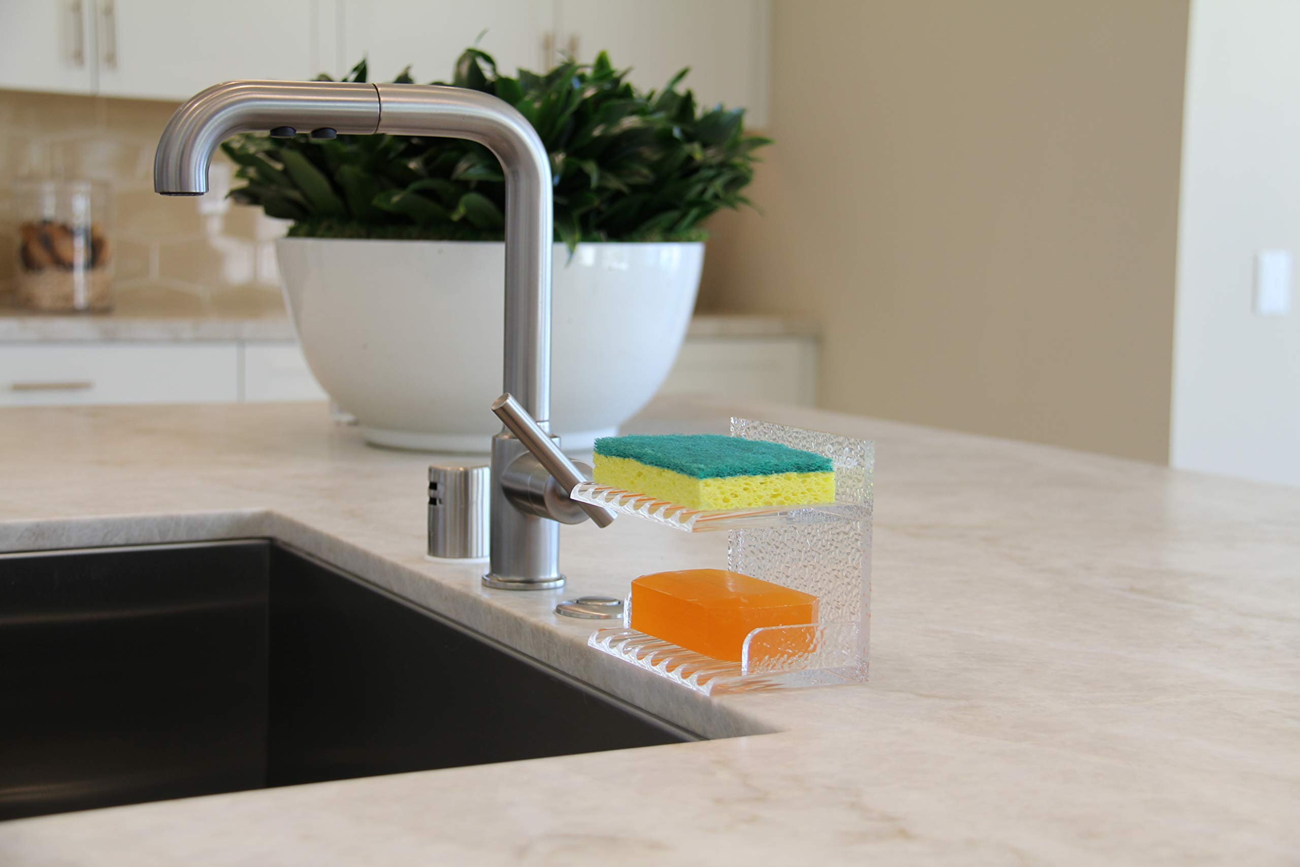 Acrylic Sponge and Soap Holder - 2-in-1 Double Shelf with Drainage for Kitchen Sink, Bathroom & Shower | Durable Soap Dish & Soap Saver for Home, RV, Apartment Use