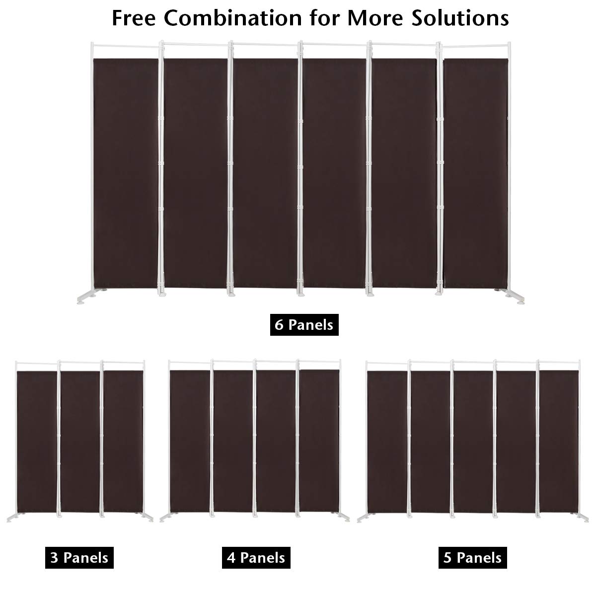 Giantex 6-Panel Folding Room Divider Screen - 6 Feet Tall Privacy Partition with Sturdy Steel Base | Lightweight Portable Room Separator for Home, Office, Dorm | Brown Wood Finish | Perfect for Creating Private Spaces in Living Rooms, Bedrooms or Events