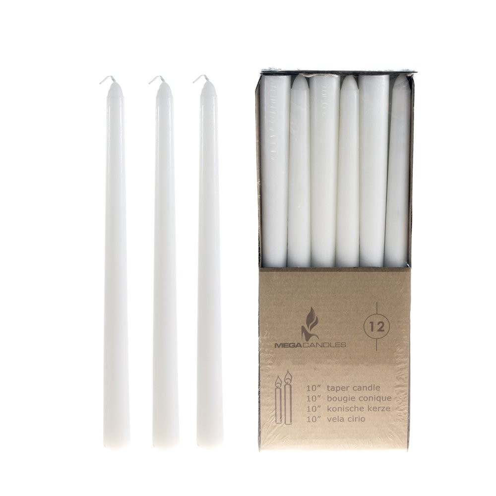 Premium Unscented 10 Inch White Taper Candles - Set of 24 Long-Lasting Dripless Candles for Weddings, Dining, Church & Home Decor