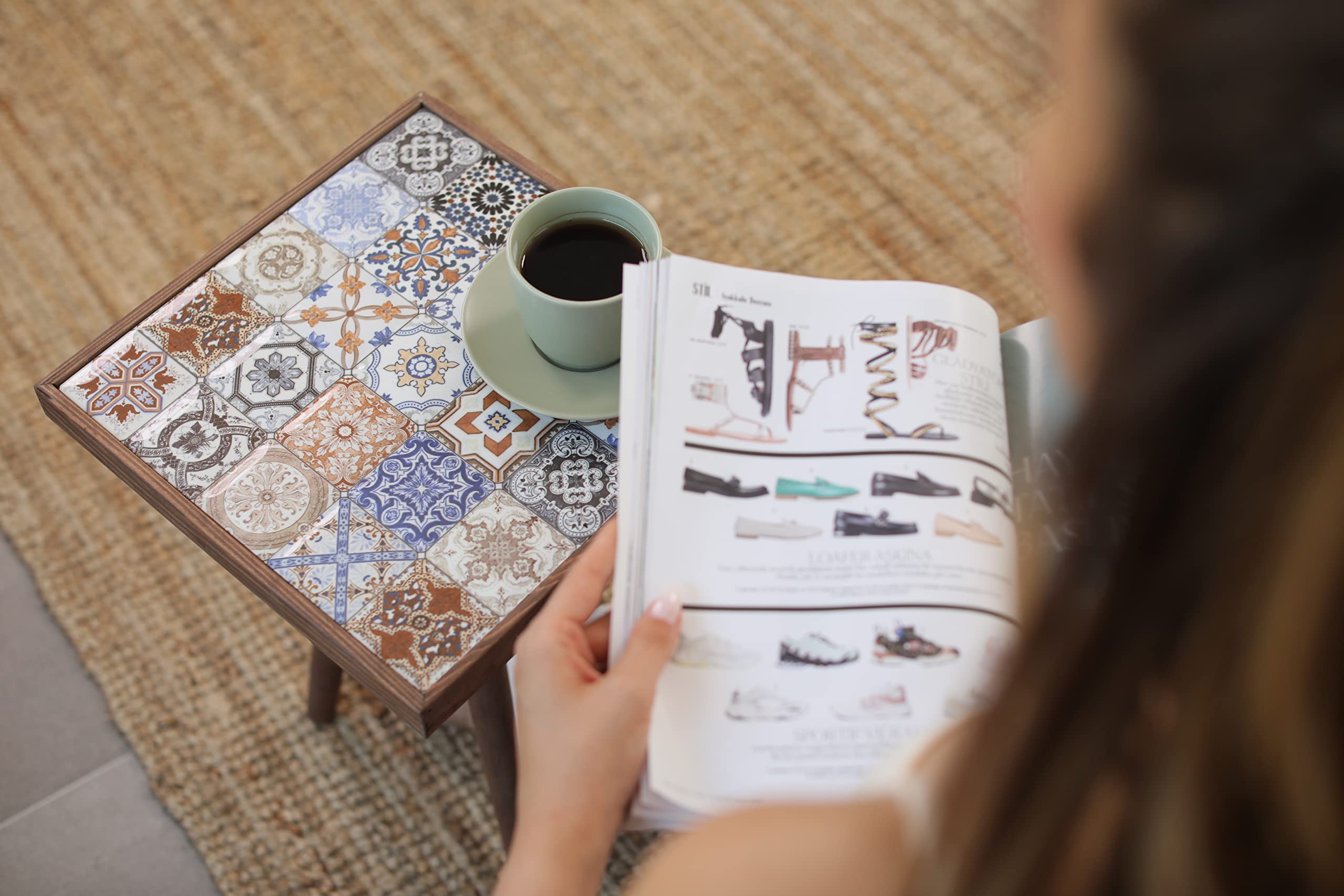 Comfyt Side Table - Solid Wood Coffee Table with Mexican Tile Top, Ceramic End Table for Living Room, Bedroom & Home Decor | Nightstand, Bedside Table & Accent Table for Modern Homes
