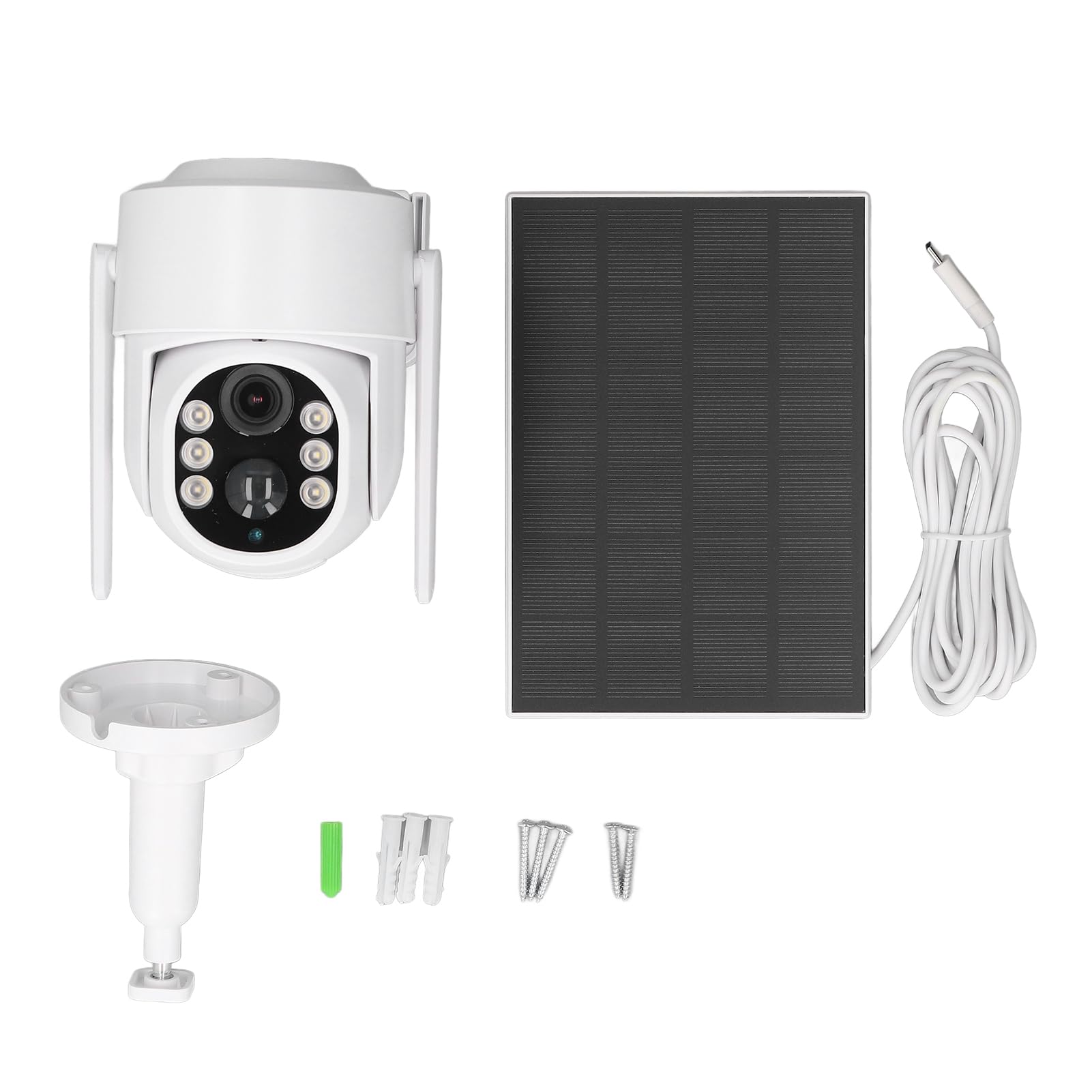 Saluaqui Outdoor Solar Security Camera - 360° View, PIR Motion Detection, 2-Way Talk, IP65 Waterproof, Color Night Vision - Solar Panel Surveillance System Kit for Home, Yard & Business Security