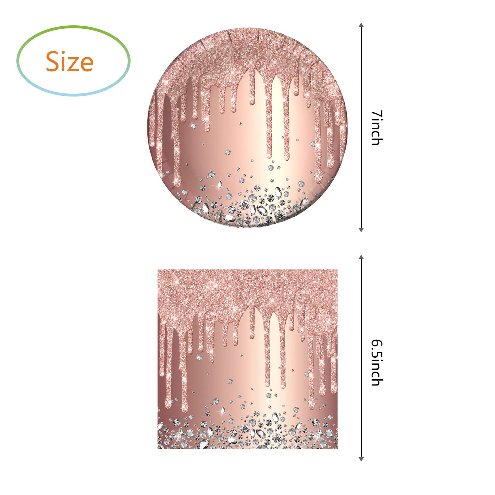 Pink Rose Gold Birthday Party Supplies Set - 20 Plates & 20 Napkins - Elegant Party Decorations for Girls & Women - Perfect for Birthday Celebrations, Baby Showers & Bridal Showers