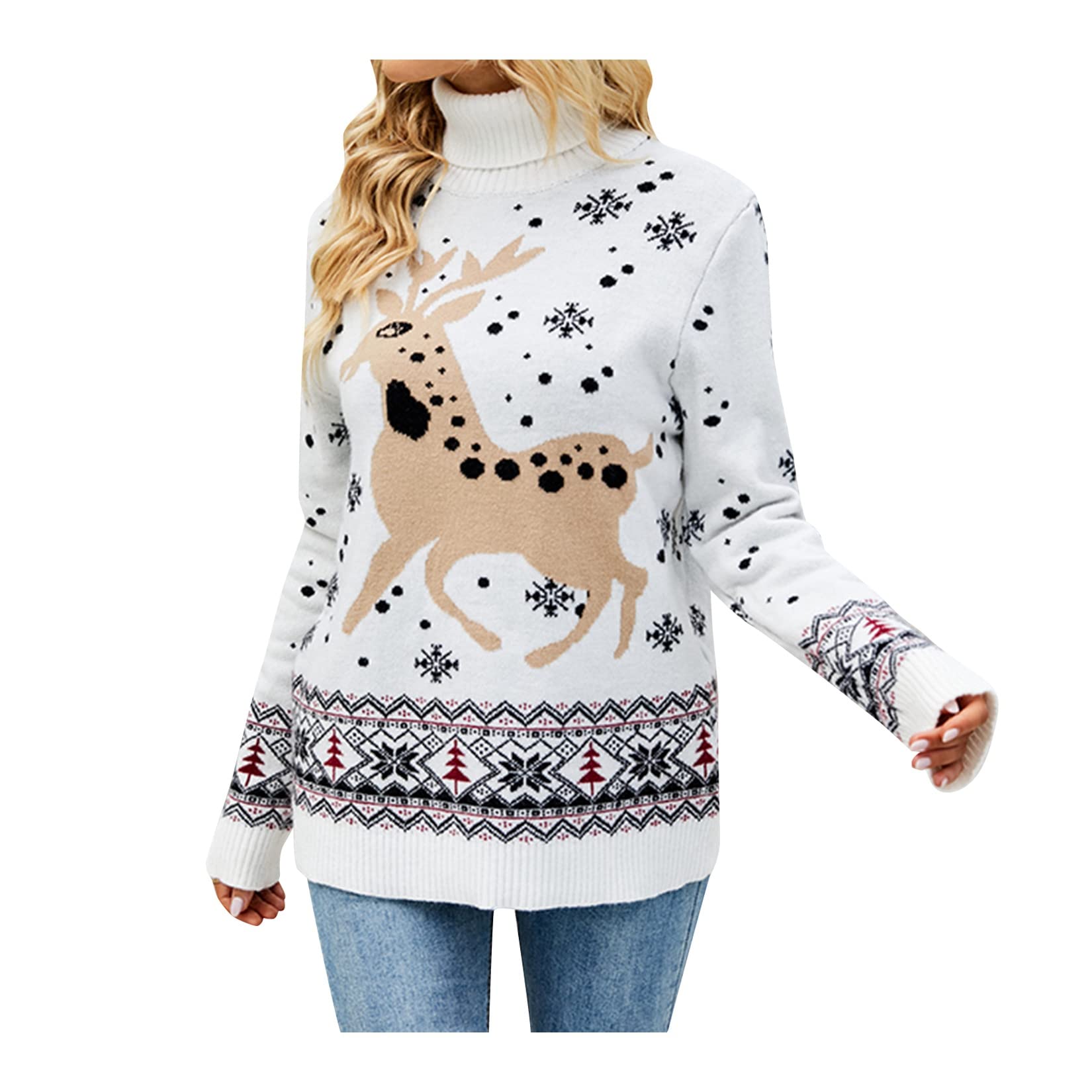 Qiribati Women's Christmas Turtleneck Sweater - Cozy Long Sleeve Pullover with Festive Print | Perfect for Holiday Parties, Winter Outfits & Casual Wear