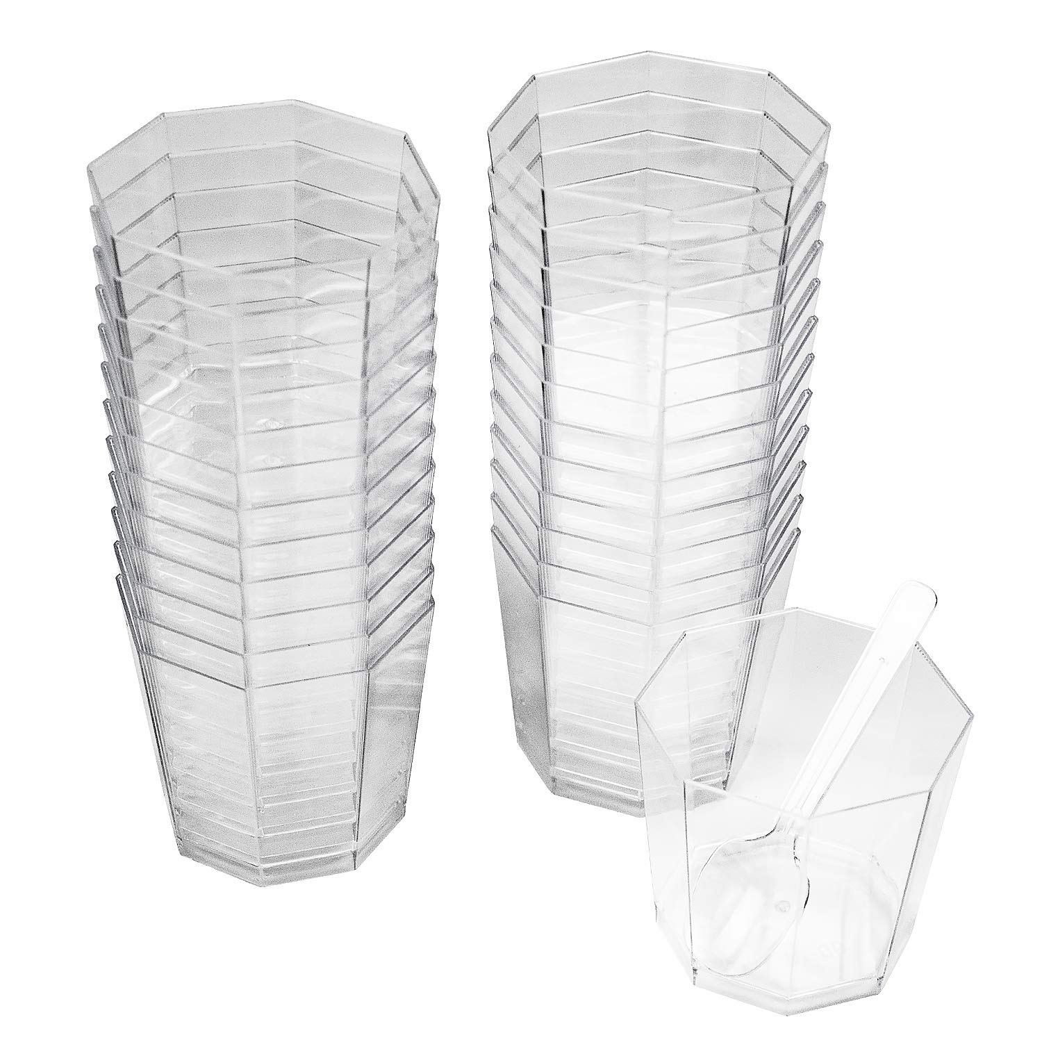 Foraineam 100 Pack 5.4 oz Clear Plastic Dessert Cups with 100 Spoons - Disposable Appetizer Serving Bowls for Parties, Weddings, Catering, Picnics & Events - Perfect for Ice Cream, Pudding, Fruit Salads & Snacks