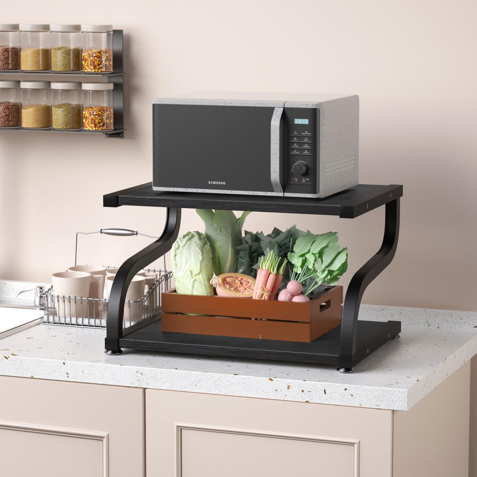 2-Tier Heavy Duty Wooden Printer Stand with Storage | Anti-Slip Desktop Shelf Organizer for Home & Office Workspace | Perfect Printer Table for Small Spaces, Under Desk Organization & Home Office Setup