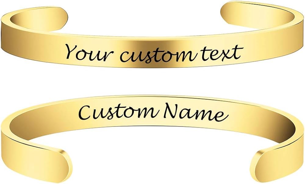 Custom Engraved Gold Stainless Steel Bracelet for Women - Personalized Inspirational Cuff Bangle - Best Friend Sister Friendship Jewelry - Birthday Gift for Her - Perfect for Anniversaries, Graduations & Special Occasions