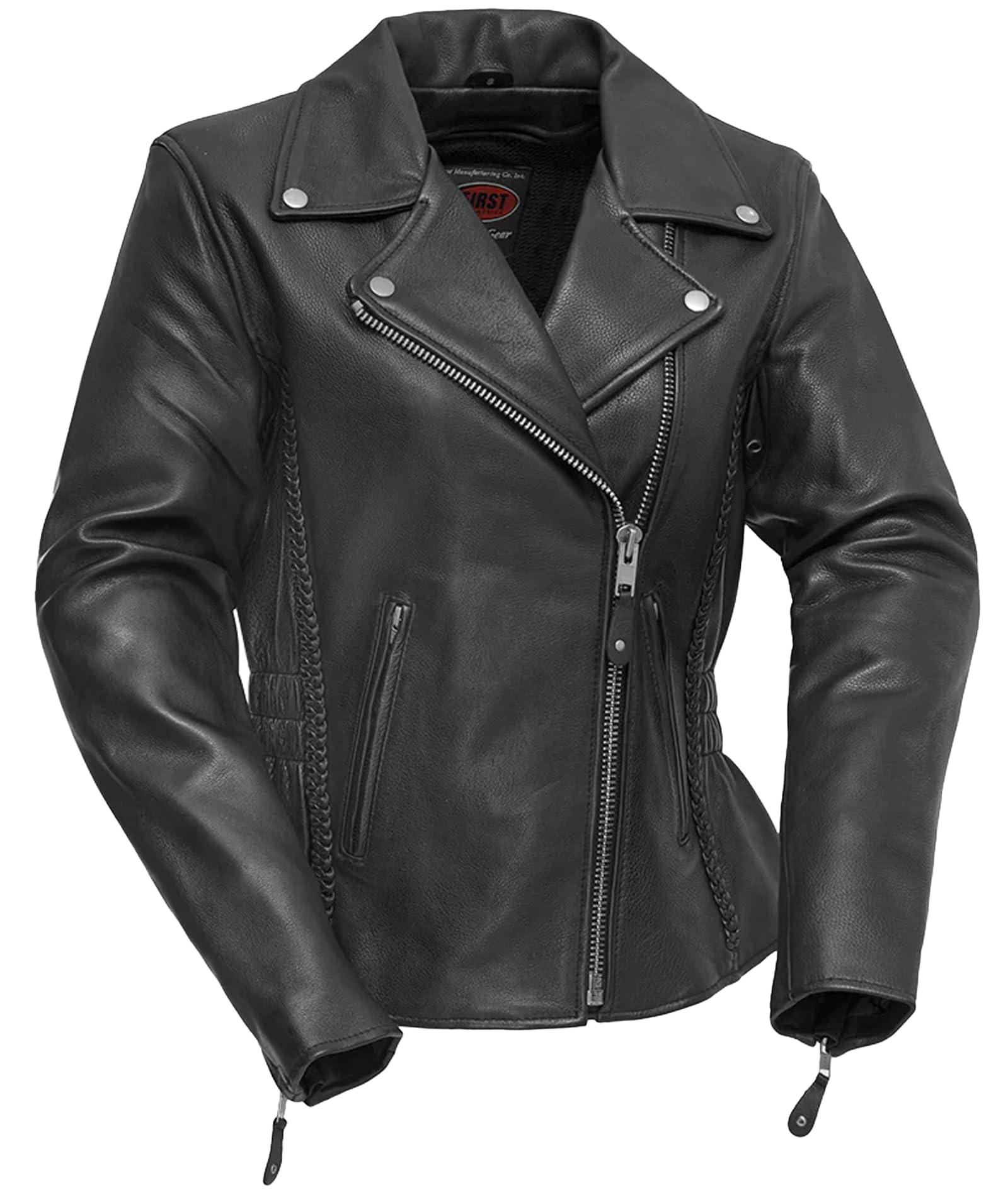 First Mfg Co - Allure - Women's Black Leather Motorcycle Jacket for Biker Riding | Stylish & Durable Biker Jacket for Women | Perfect for Motorcycle Rides, Casual Outfits & Night Out