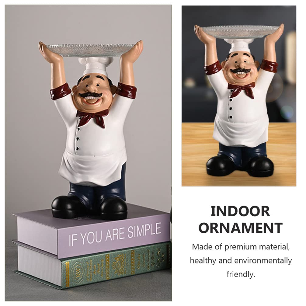 Cabilock French Chef Figurine Holding Plates Statue - Kitchen Table Centerpiece, Countertop Ornament for Restaurant, Cafe, Bar Decor, Ring Holder Dish, Perfect for Home, Kitchen, and Dining Room Decoration