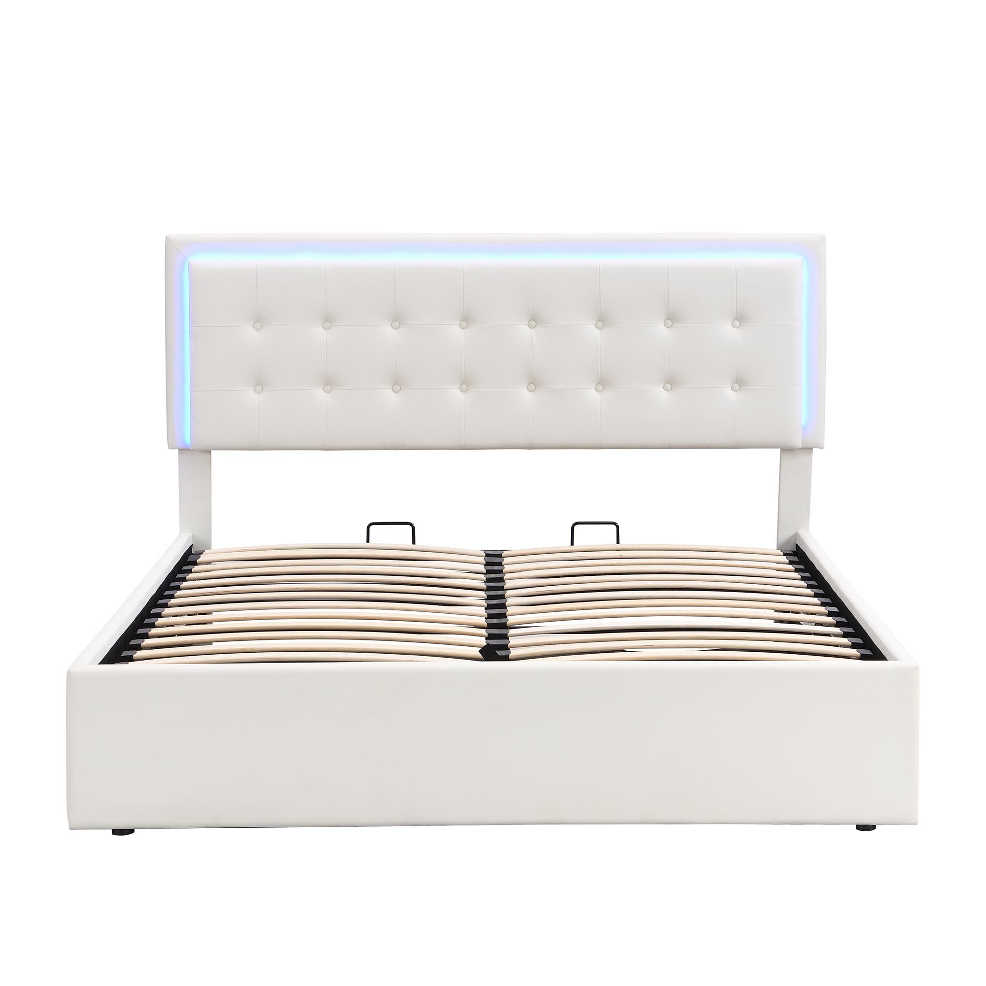 3-Piece Queen Size Bedroom Set - Upholstered Platform Bed with Hydraulic Storage & Adjustable Headboard, 2 Crystal Nightstands | Modern Bedroom Furniture for Small Spaces & Guest Rooms (White)