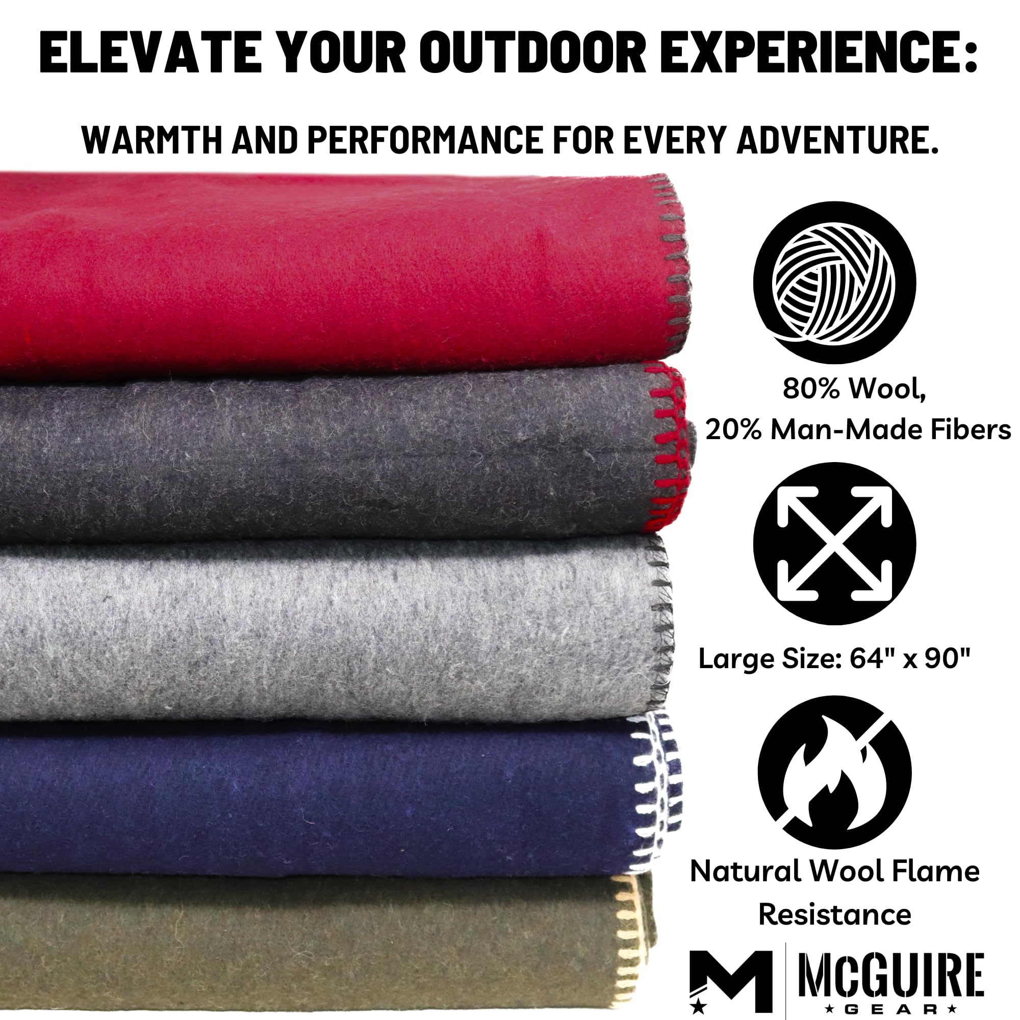 MCGUIRE GEAR Heavy Duty Wool Military Blanket - 64