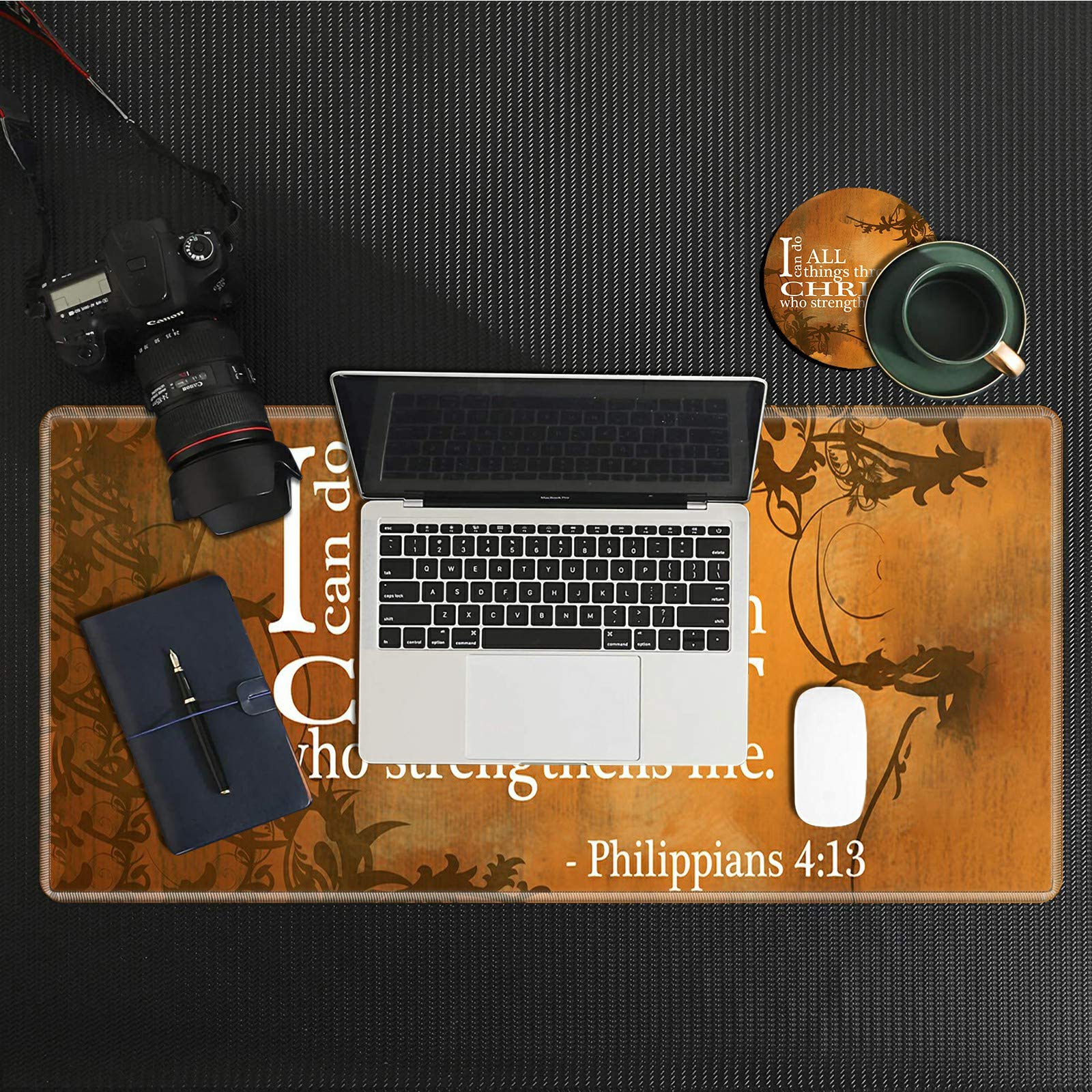 Large Gaming Mouse Pad with Stitched Edge - Extended Desk Mat for Keyboard & Mouse | Inspirational 'I Can Do All Things Through Christ' Quote | Perfect for PC, Laptop, Office & Home Decor | Non-Slip Base & Spill-Proof Coaster Included | Ideal for Gaming, Work & Study Sessions