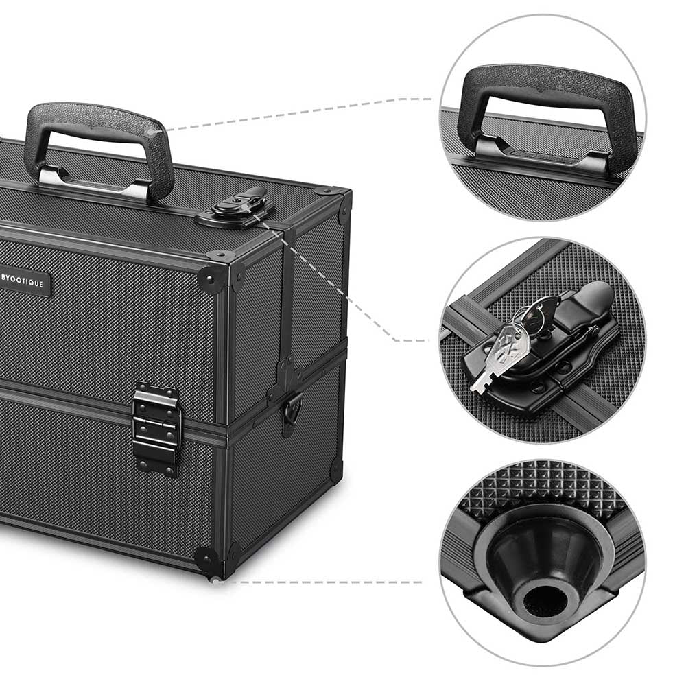 TheLAShop Professional Portable Makeup Train Case with Lock - 14x8x10 Aluminum Cosmetic Organizer with Dividers | Perfect for Travel, Salon & Makeup Artists