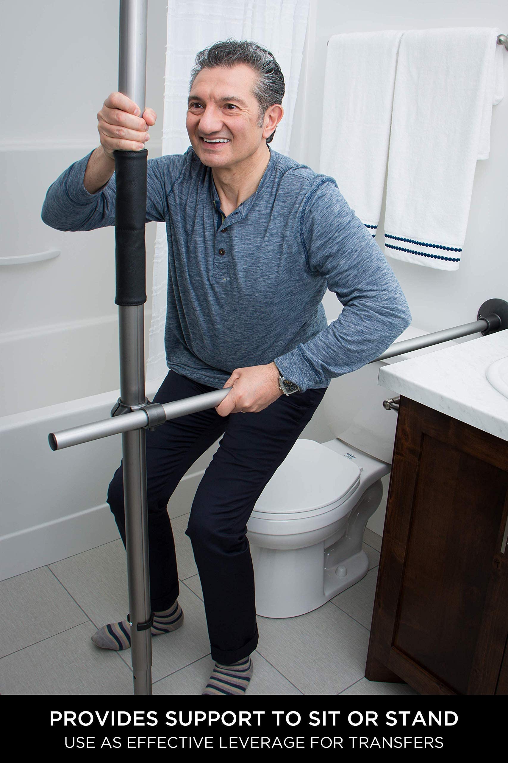 Signature Life Horizontal Grab Bar Accessory - Compatible with Signature Life Sure Stand Pole, Graphite - Bathroom Safety Handle for Seniors & Disabled - Ideal for Showers, Toilets & Bathtubs