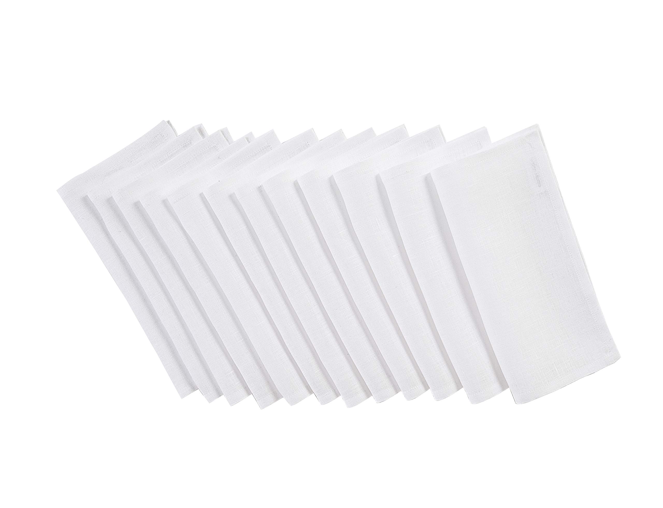 Solino Home 9 Inch White Linen Cocktail Napkins Set of 12 - 100% Pure Linen - Elegant Party Napkins for Weddings, Cocktail Parties & Dinner Table Decor