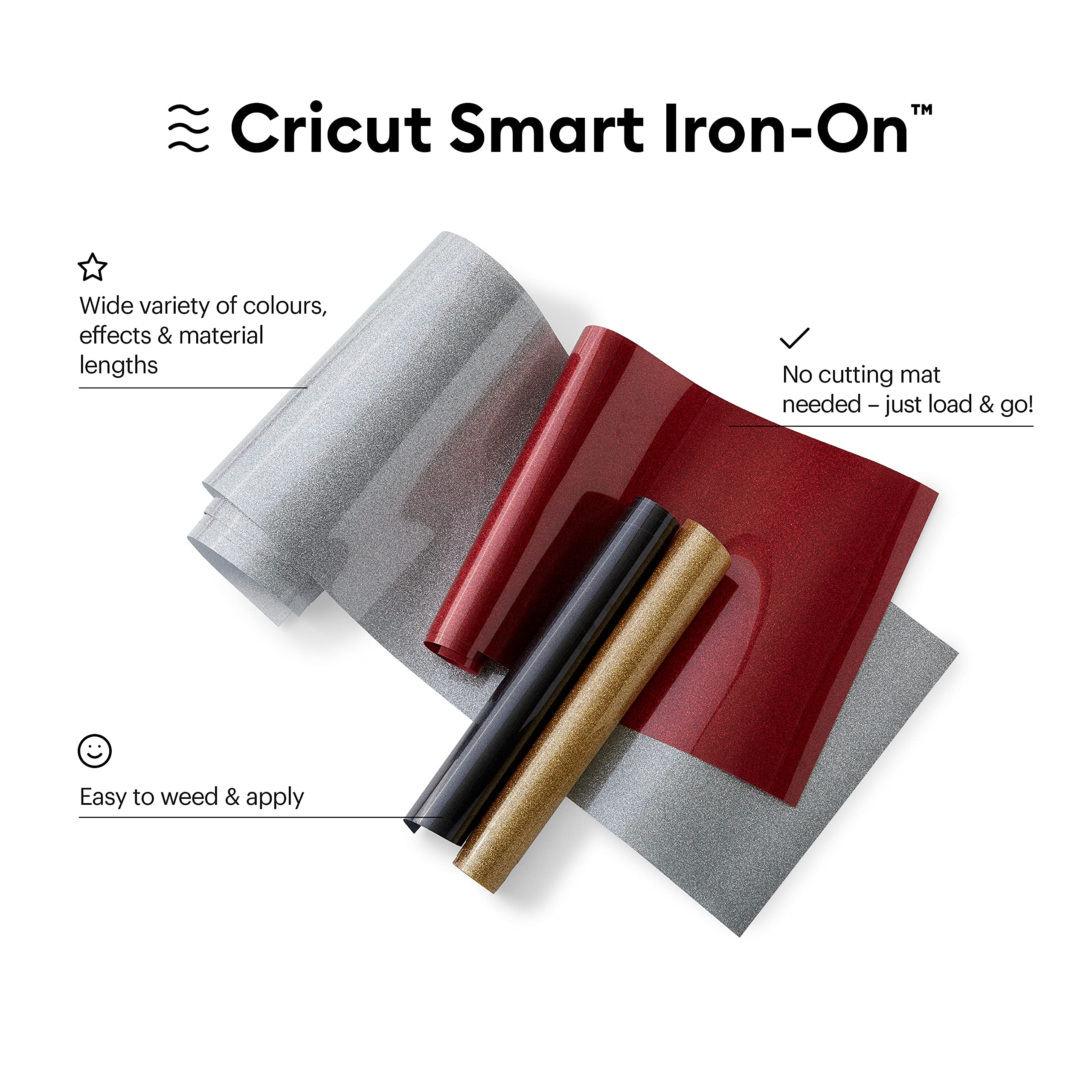 Cricut Smart Glitter Iron On Heat Transfer Vinyl Roll - Gold | 2.7m (9ft) | Compatible with Explore 3 & Maker 3 | DIY T-Shirts, Tote Bags & Home Decor Projects