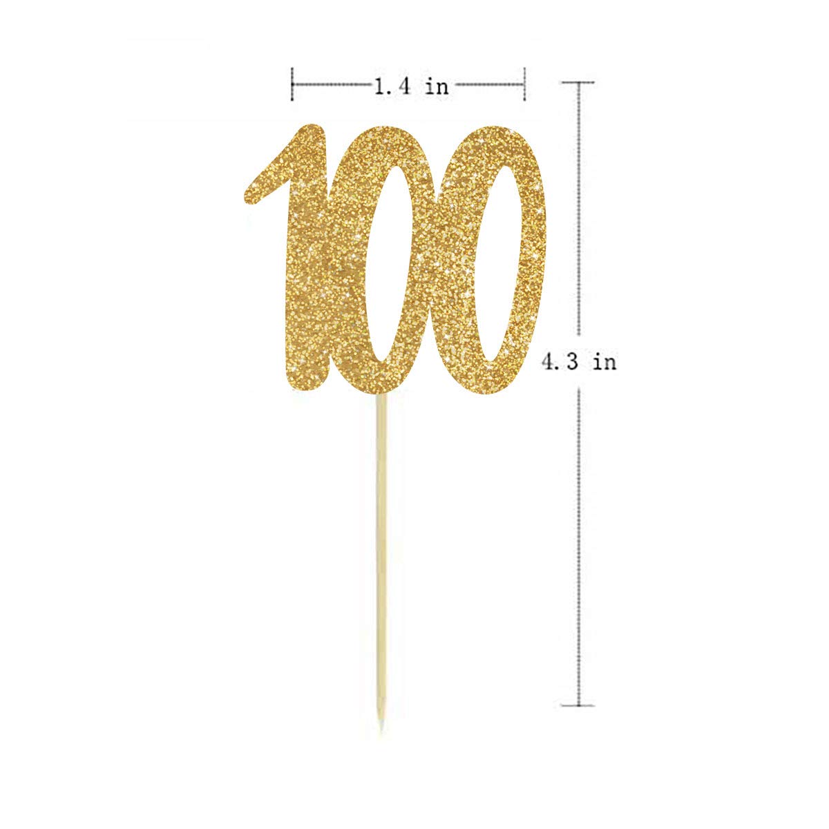 24-Pack Gold Happy 100th Birthday Cupcake Toppers with Glitter Number 100 - Elegant Party Decorations for Milestone Celebrations, Anniversaries & Retirement Parties