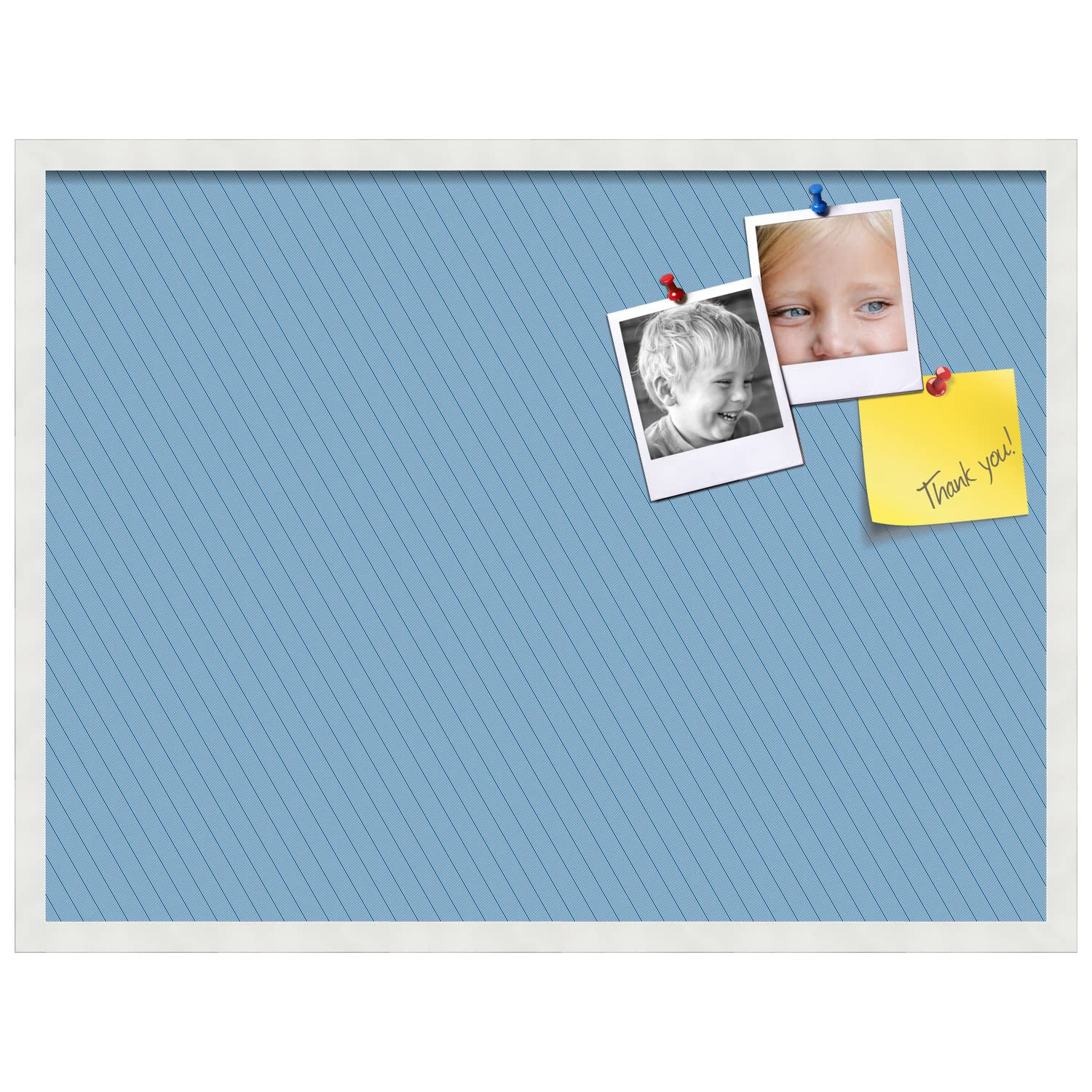 PinPix 32x24 Inch Cork Bulletin Board with Navy Stripes & White Frame - Wall Mounted Office Notice Board for Home, School, or Workplace Organization - Perfect for Memos, Photos, and Decorative Displays