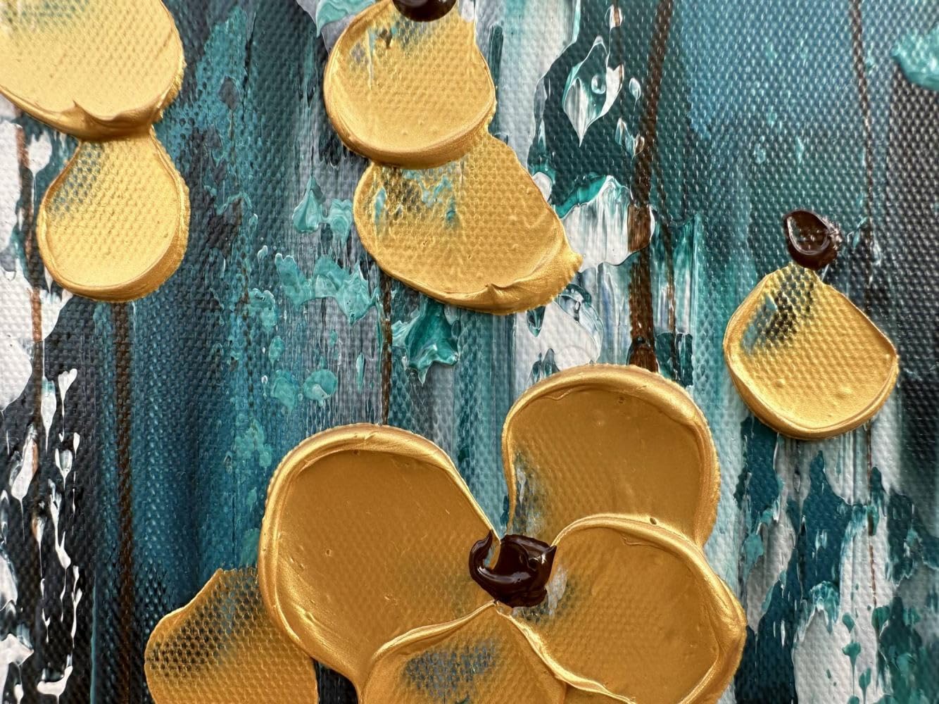Zoinart 3D Modern Oil Painting on Canvas 24x48 Inches - Hand Painted Abstract Gold Floral Artwork with Texture - Vertical Contemporary Wall Art for Living Room, Bedroom & Office Decor