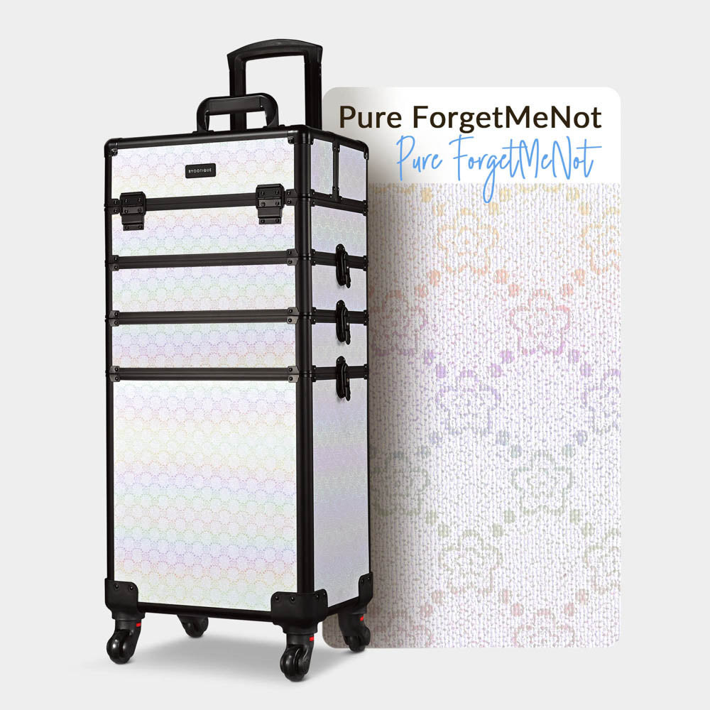 Byootique Pro 4-in-1 Rolling Makeup Case with Key Lock - Professional Cosmetic Trolley Organizer for Makeup Artists, Hairstylists & Mobile Beauty Services - Perfect for Salons, Weddings & Travel