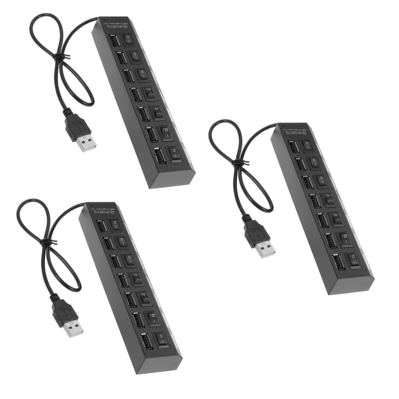 UKCOCO 3-Port USB Hub with 7-Line Extension - High-Speed USB 2.0 Data Hub for Laptop, PC, MacBook - Expand USB Ports for Keyboard, Mouse, Flash Drive, Printer - Compact ABS Design for Home & Office Use