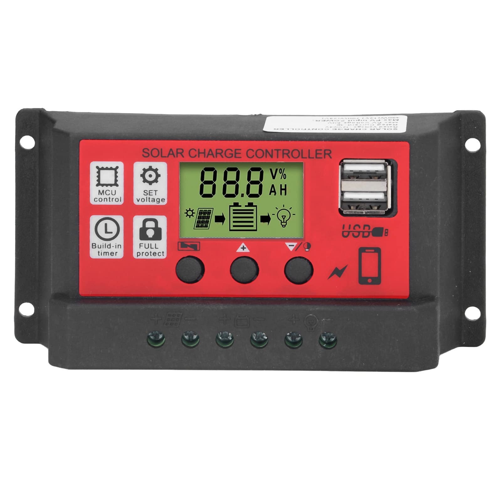 12V/24V Auto PWM Solar Charge Controller with LCD Display & Dual USB Ports - Adjustable Solar Panel Battery Regulator for Solar Power Systems (10A) - Perfect for RV, Boat, Off-Grid Cabins & Home Solar Energy Storage