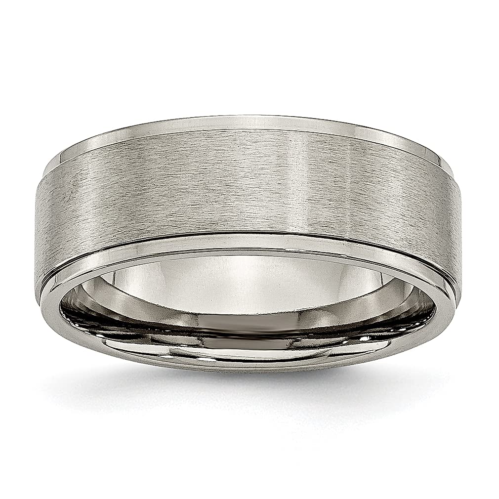 ICE CARATS 8mm Titanium Brushed Wedding Band for Women - Classic Flat Ridged Edge Ring, Durable & Hypoallergenic Jewelry - Perfect Anniversary Gift, Engagement Ring & Everyday Fashion Accessory